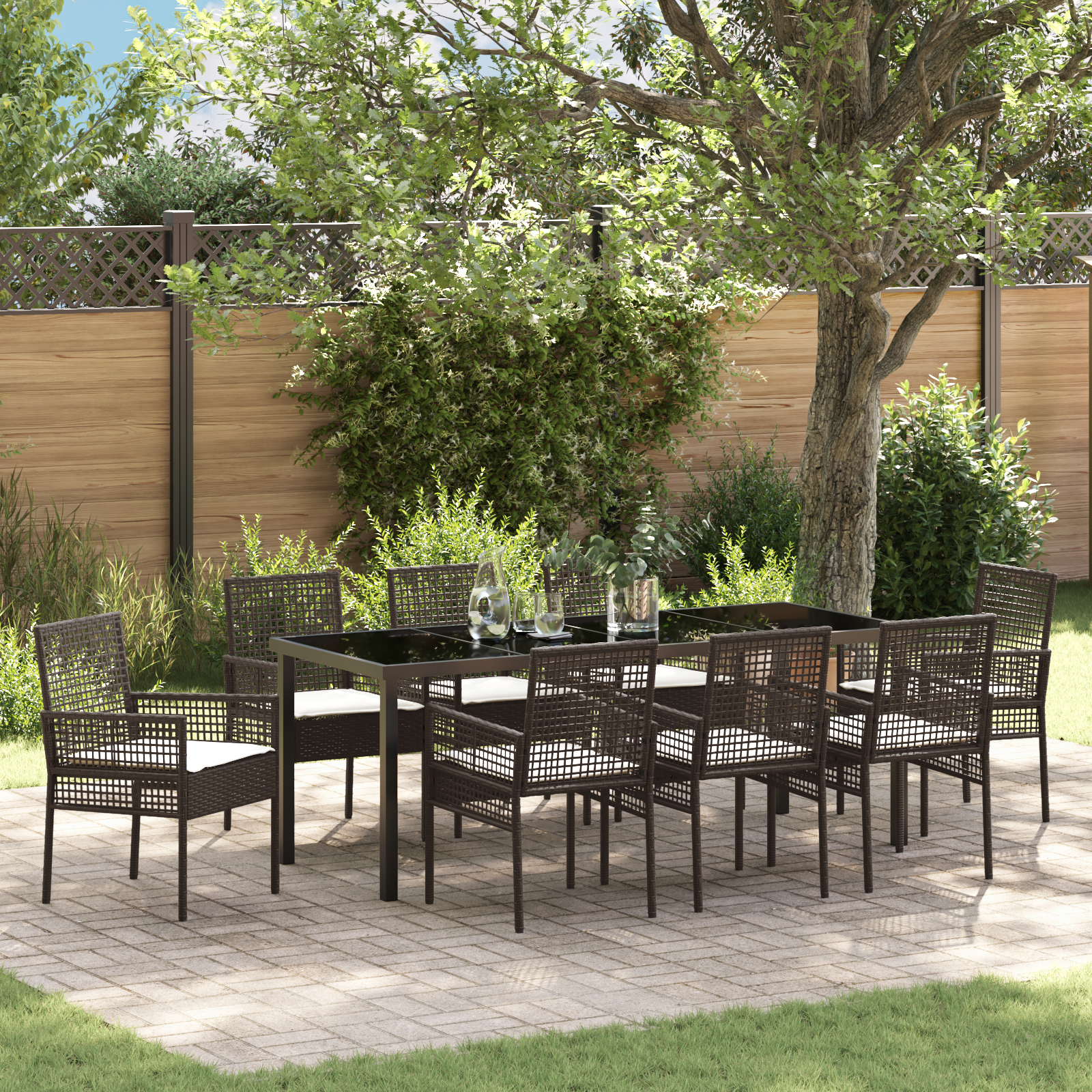 Thumbnail - vidaXL 9-teilige Garten-Essgruppe mit Kissen Braunes Polyrattan