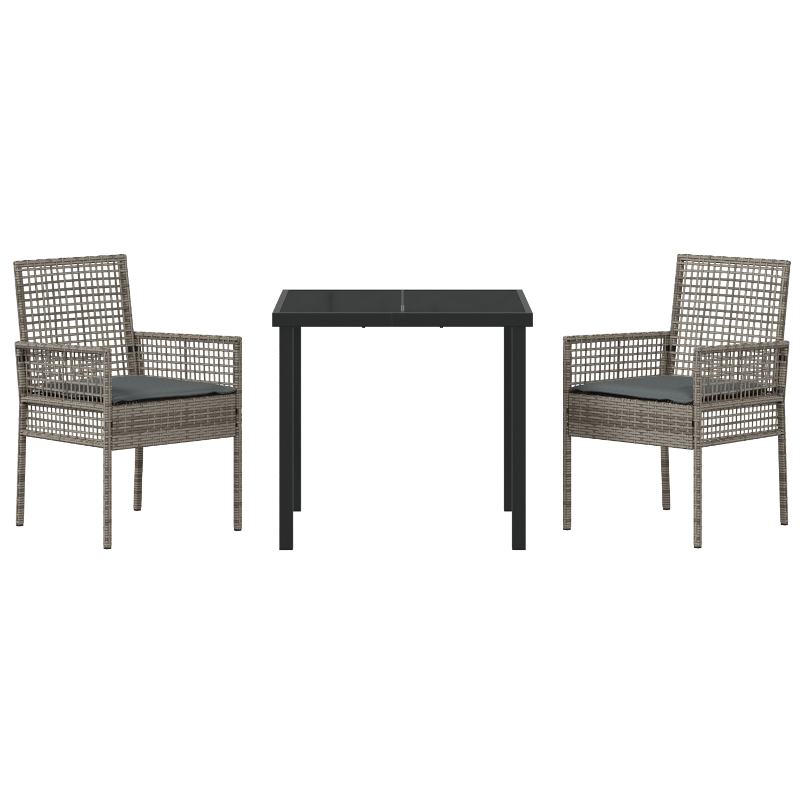 3 Частен градински трапезен комплект с възглавнички Сив Полиратан - Image 7