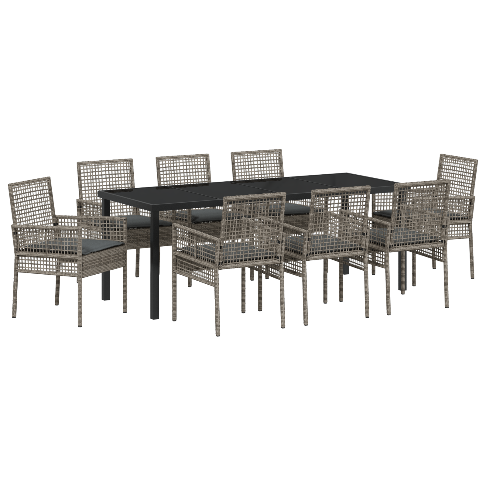 Комплект за градинско хранене от 9 части с възглавници сив полиратан - Image 2