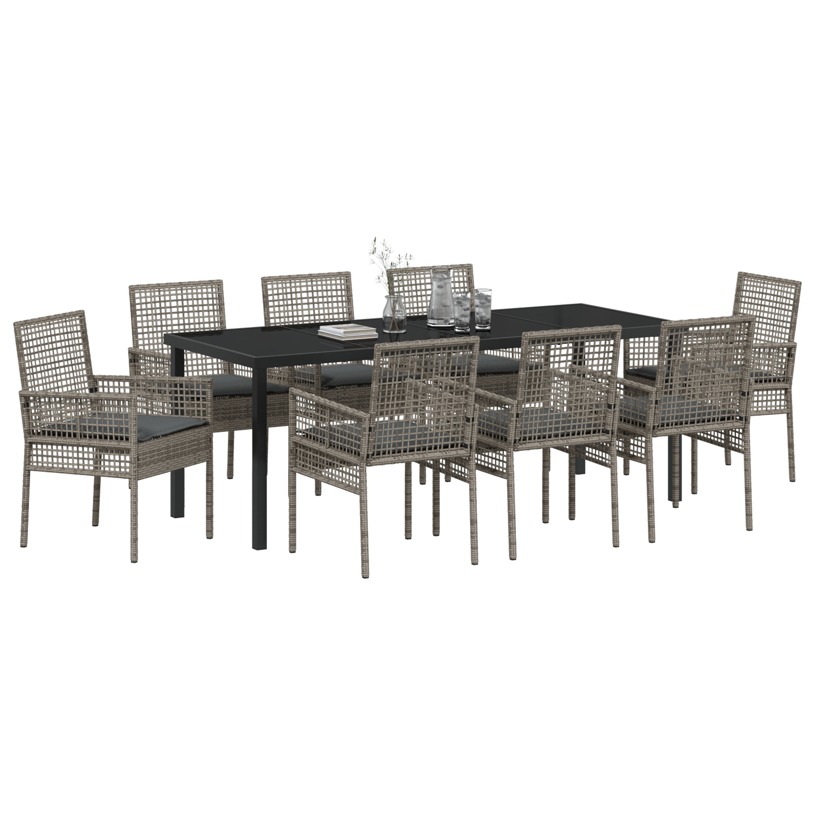 Комплект за градинско хранене от 9 части с възглавници сив полиратан - Image 3