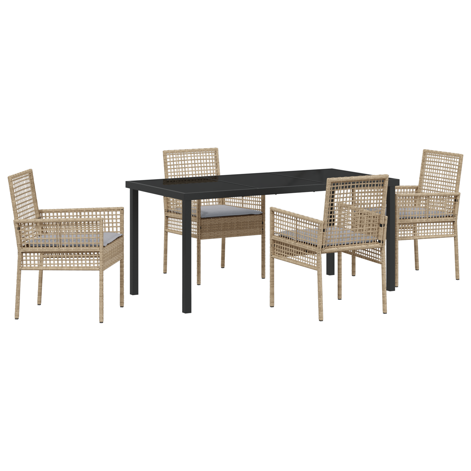 5 Частен Градински Трапезарий с Възглавници Бежов Поли Ратан - Image 2