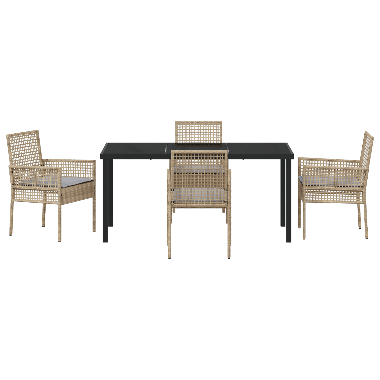 5 Частен Градински Трапезарий с Възглавници Бежов Поли Ратан - Image 7