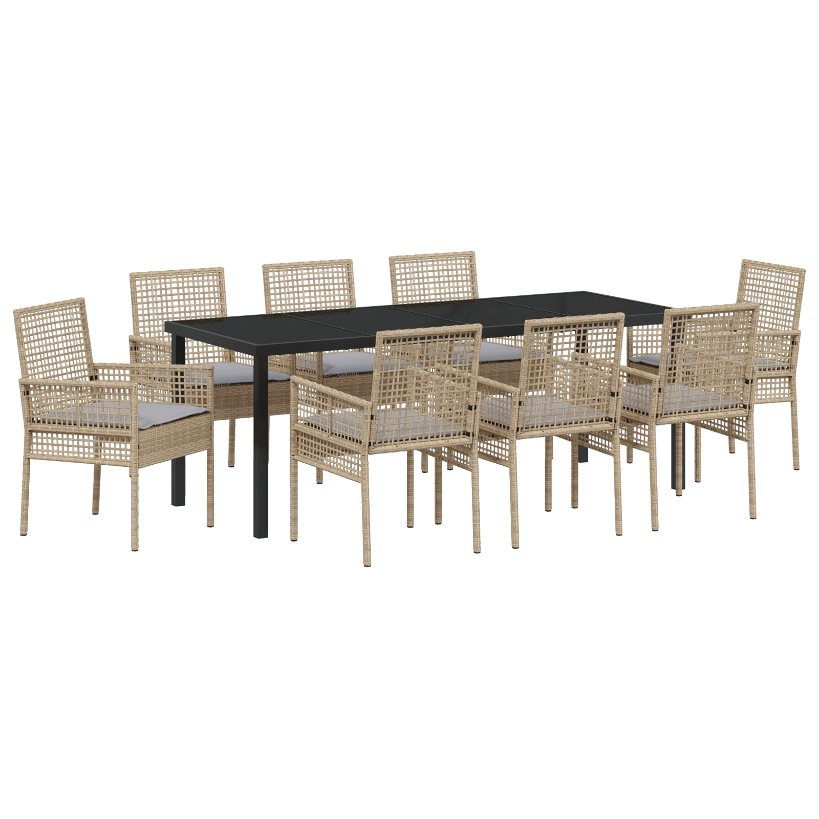 9-частен комплект за хранене в градината с възглавници Бежов полиратан - Image 2