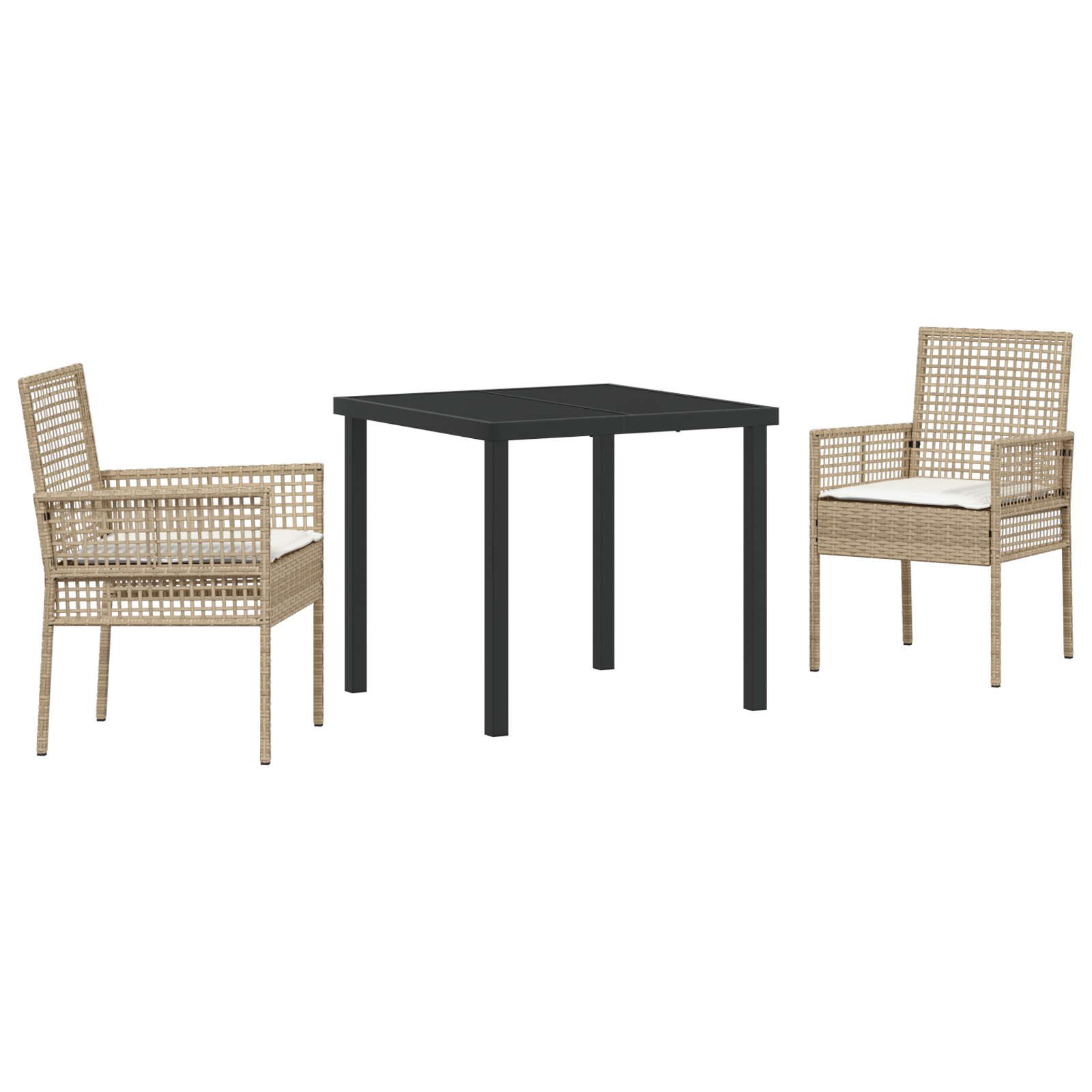 3 Piece Garden Dining Set with Cushions Beige Poly Rattan - Image 2