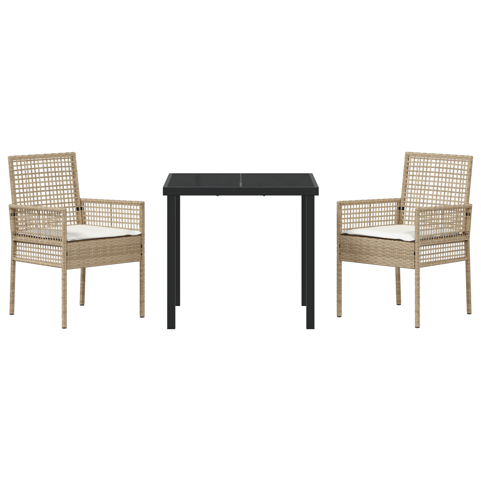 3 Piece Garden Dining Set with Cushions Beige Poly Rattan - Image 7