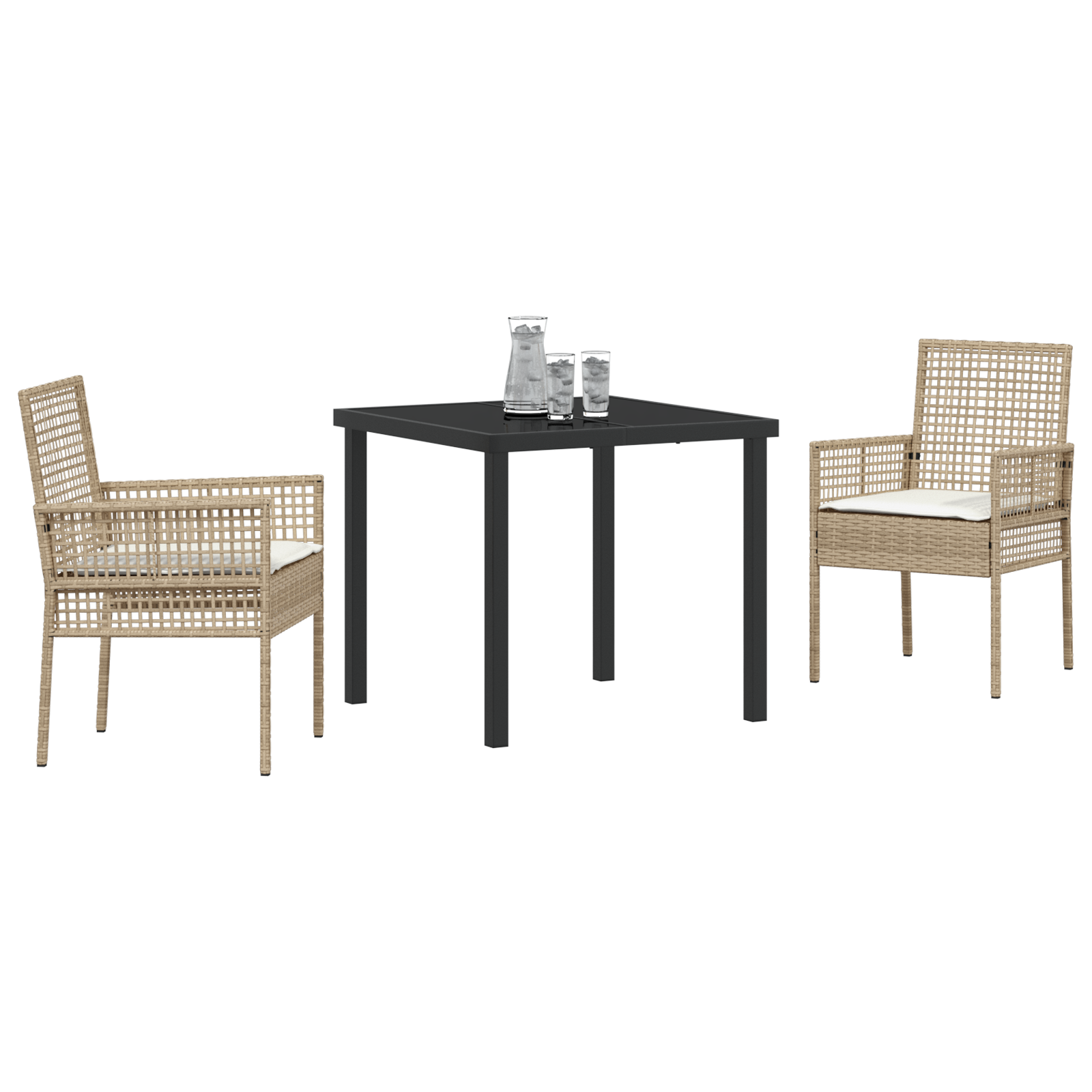 3 Piece Garden Dining Set with Cushions Beige Poly Rattan - Image 3