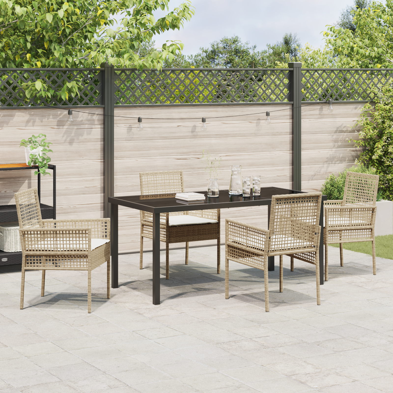 5 части градински трапезен комплект с възглавници Бежов полиране - Image 4