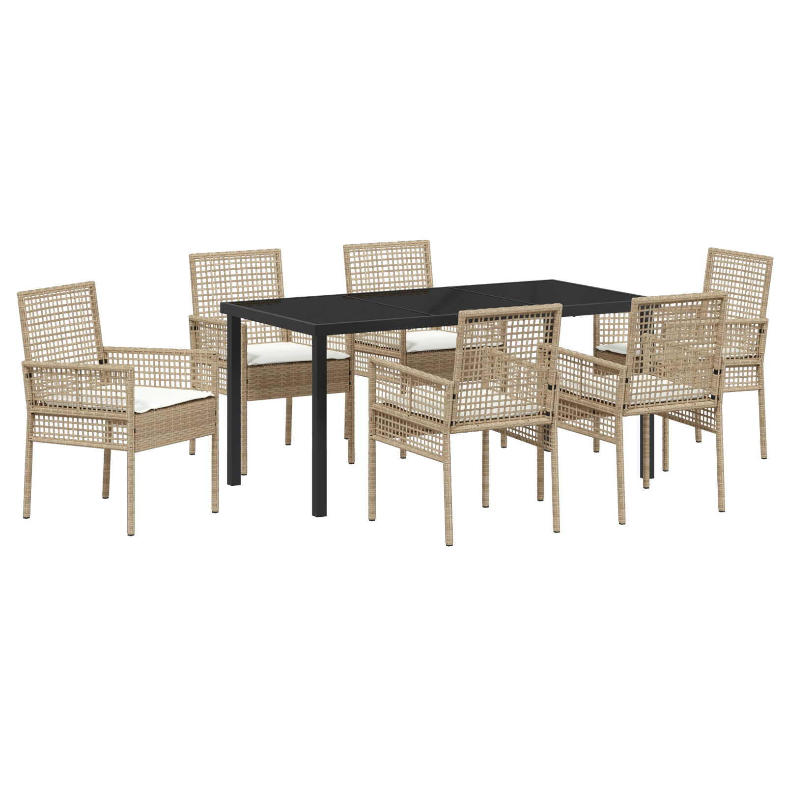 7 Piece Garden Dining Set with Cushions Beige Poly Rattan - Image 2