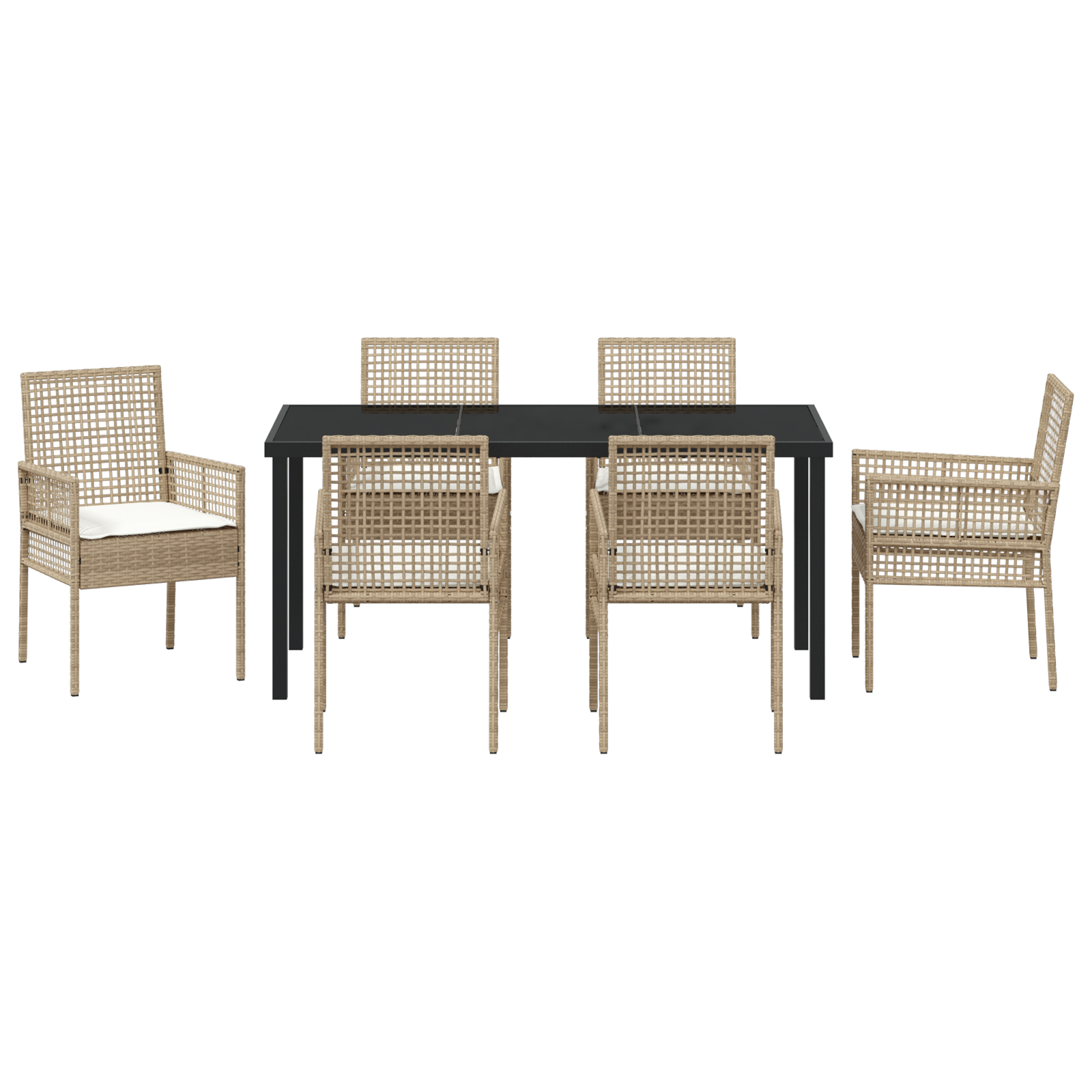 7 Piece Garden Dining Set with Cushions Beige Poly Rattan - Image 7