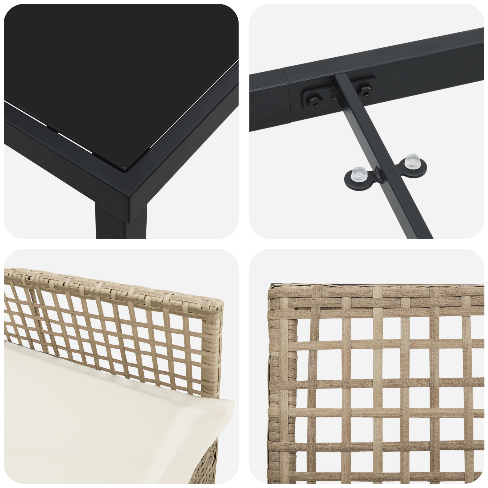 7 частен градински сет за хранене с възглавници бежов полирани ратан - Image 9