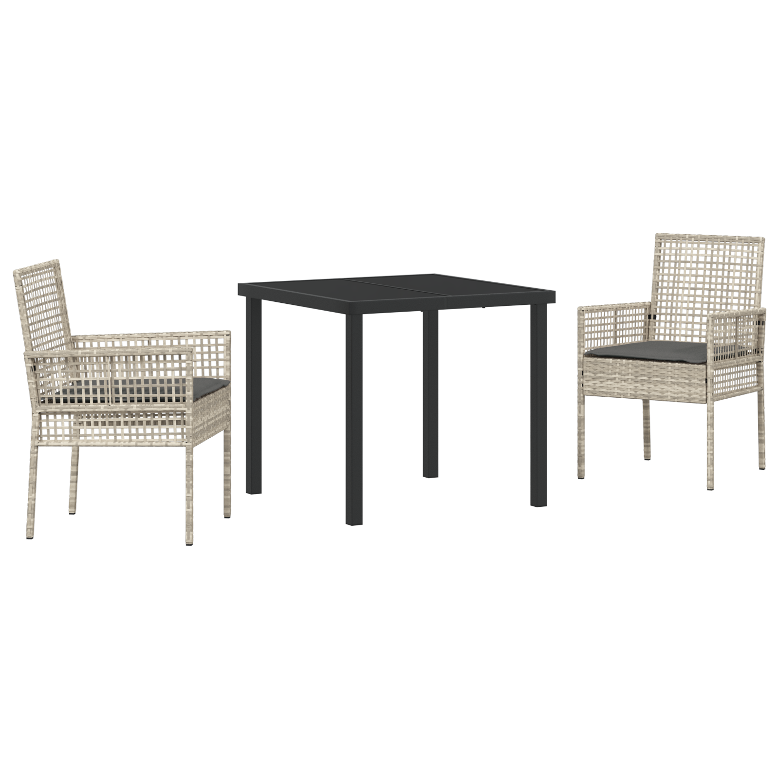 3 Piece Garden Dining Set with Cushions Light Grey Poly Rattan - Image 2