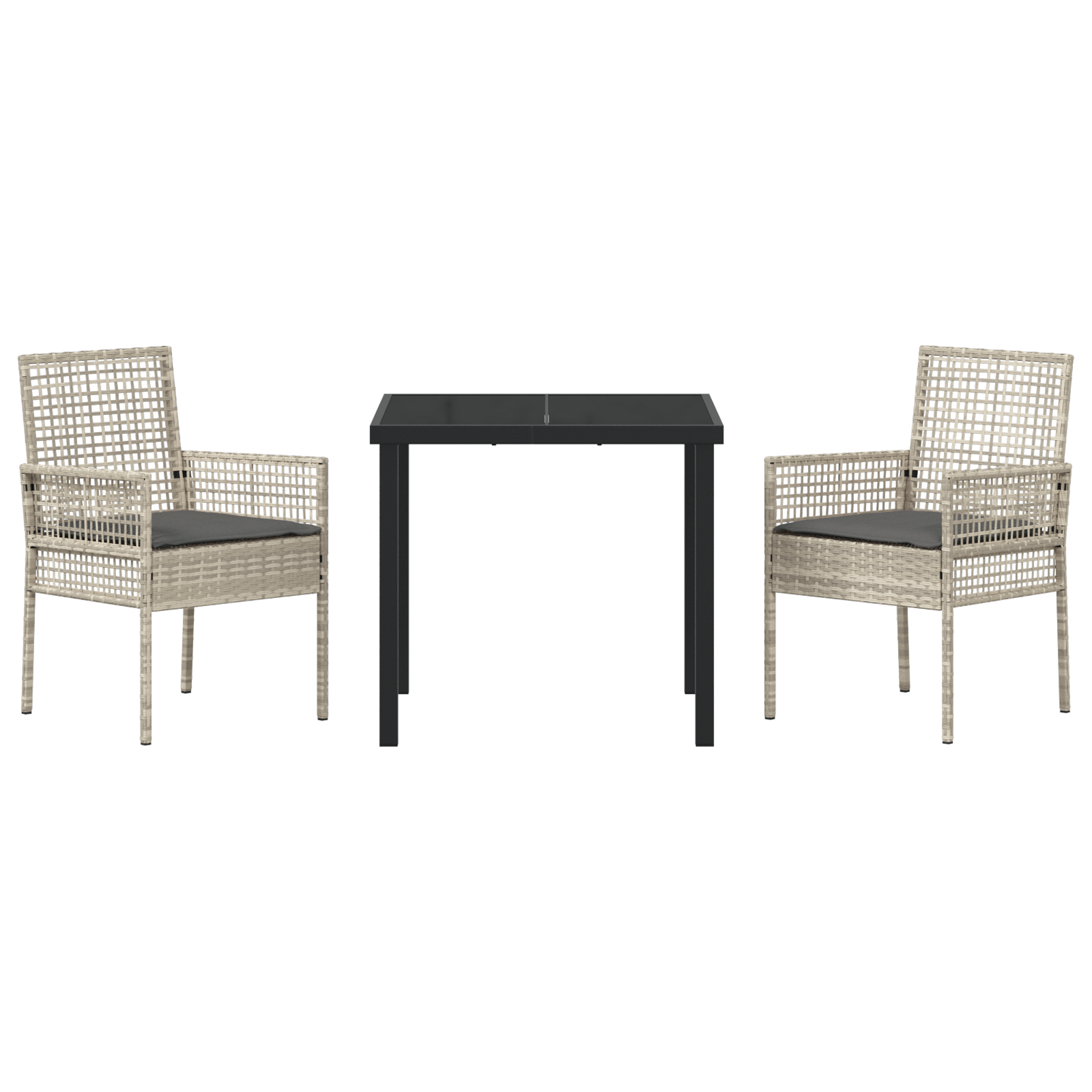 3 Piece Garden Dining Set with Cushions Light Grey Poly Rattan - Image 7