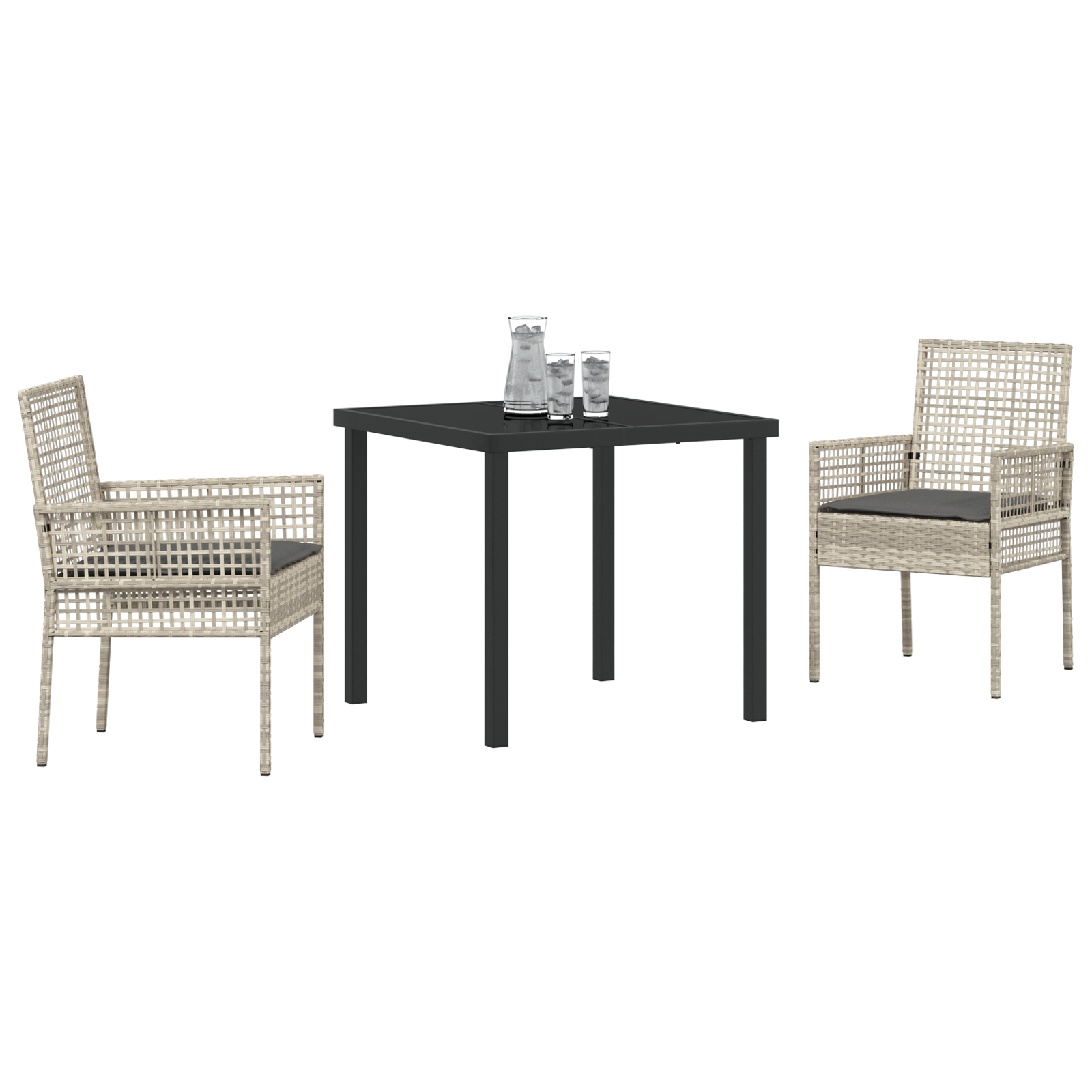 3 Piece Garden Dining Set with Cushions Light Grey Poly Rattan - Image 3