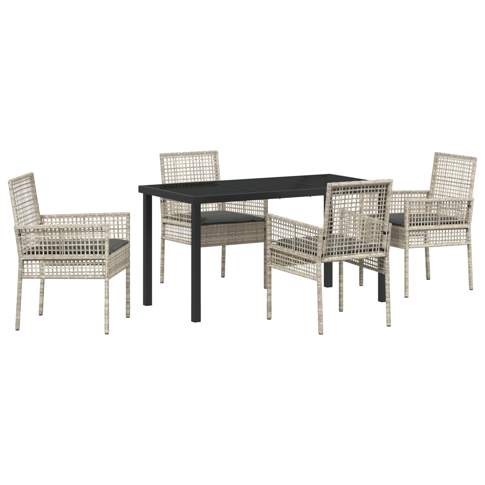 5 Piece Garden Dining Set with Cushions Light Grey Poly Rattan - Image 2