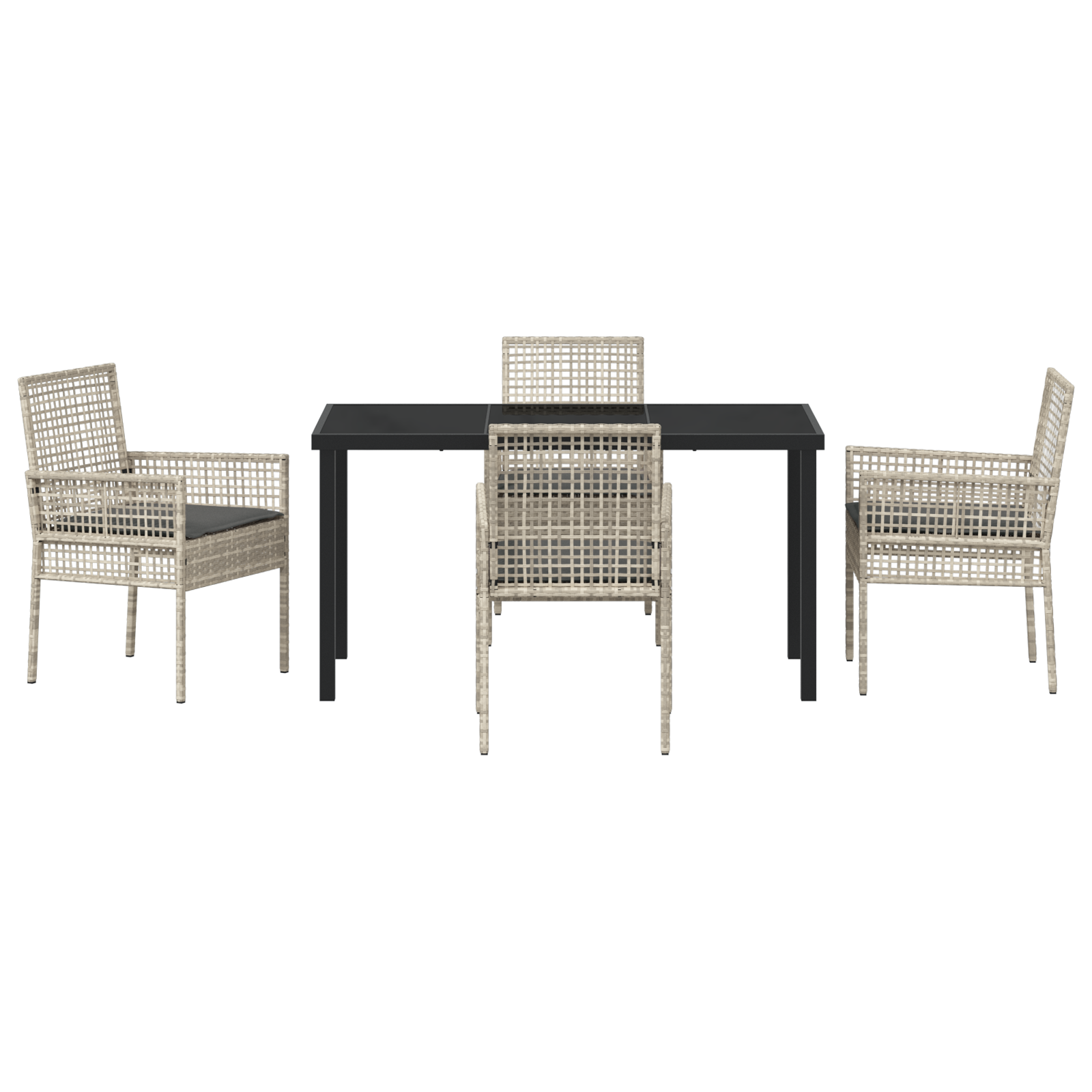 5 Piece Garden Dining Set with Cushions Light Grey Poly Rattan - Image 7