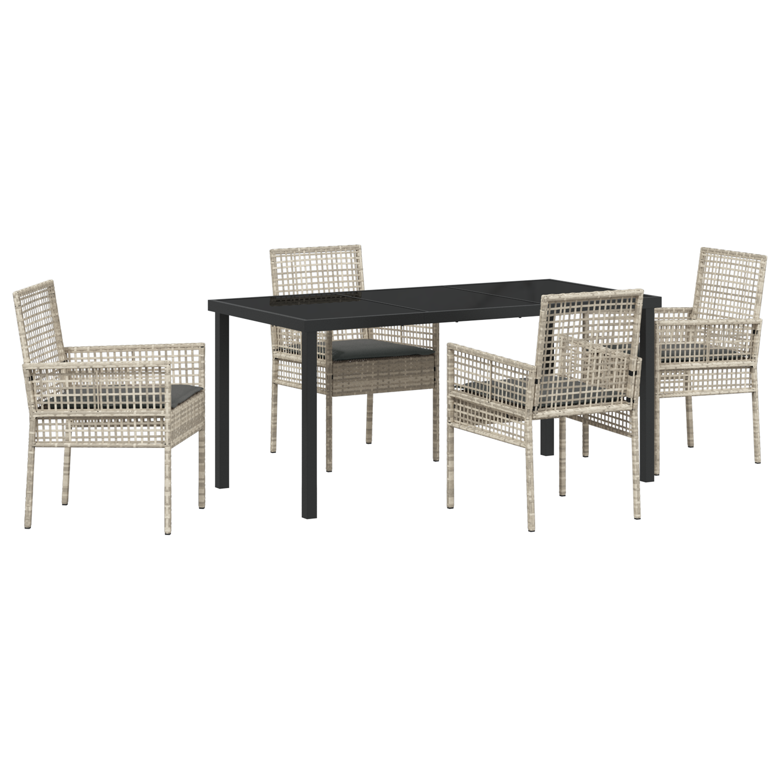 5 Piece Garden Dining Set with Cushions Light Grey Poly Rattan - Image 2