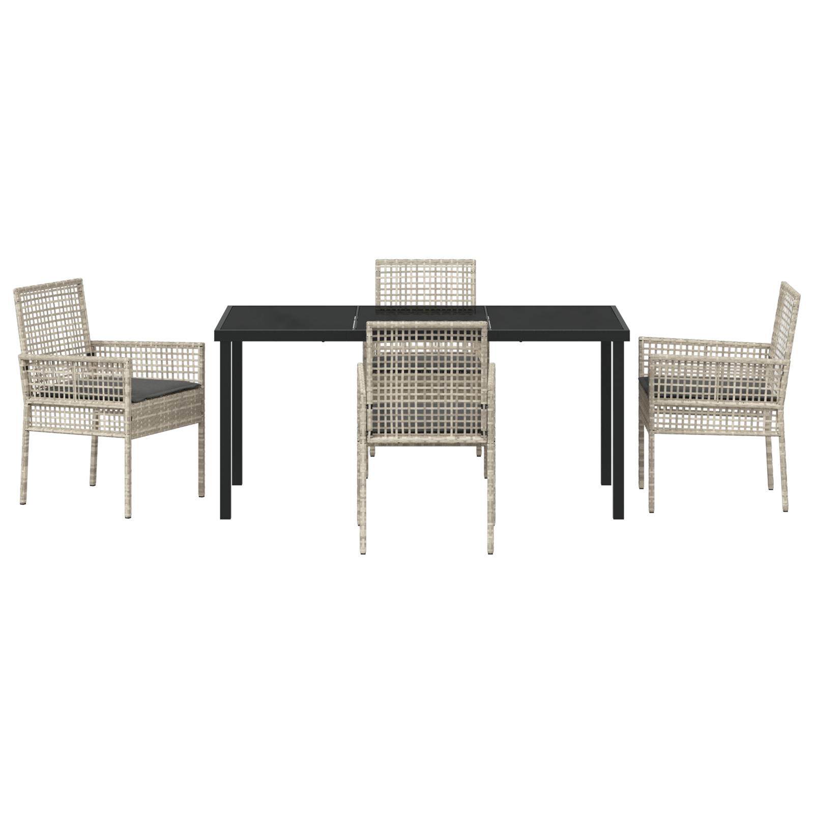 5 Piece Garden Dining Set with Cushions Light Grey Poly Rattan - Image 7
