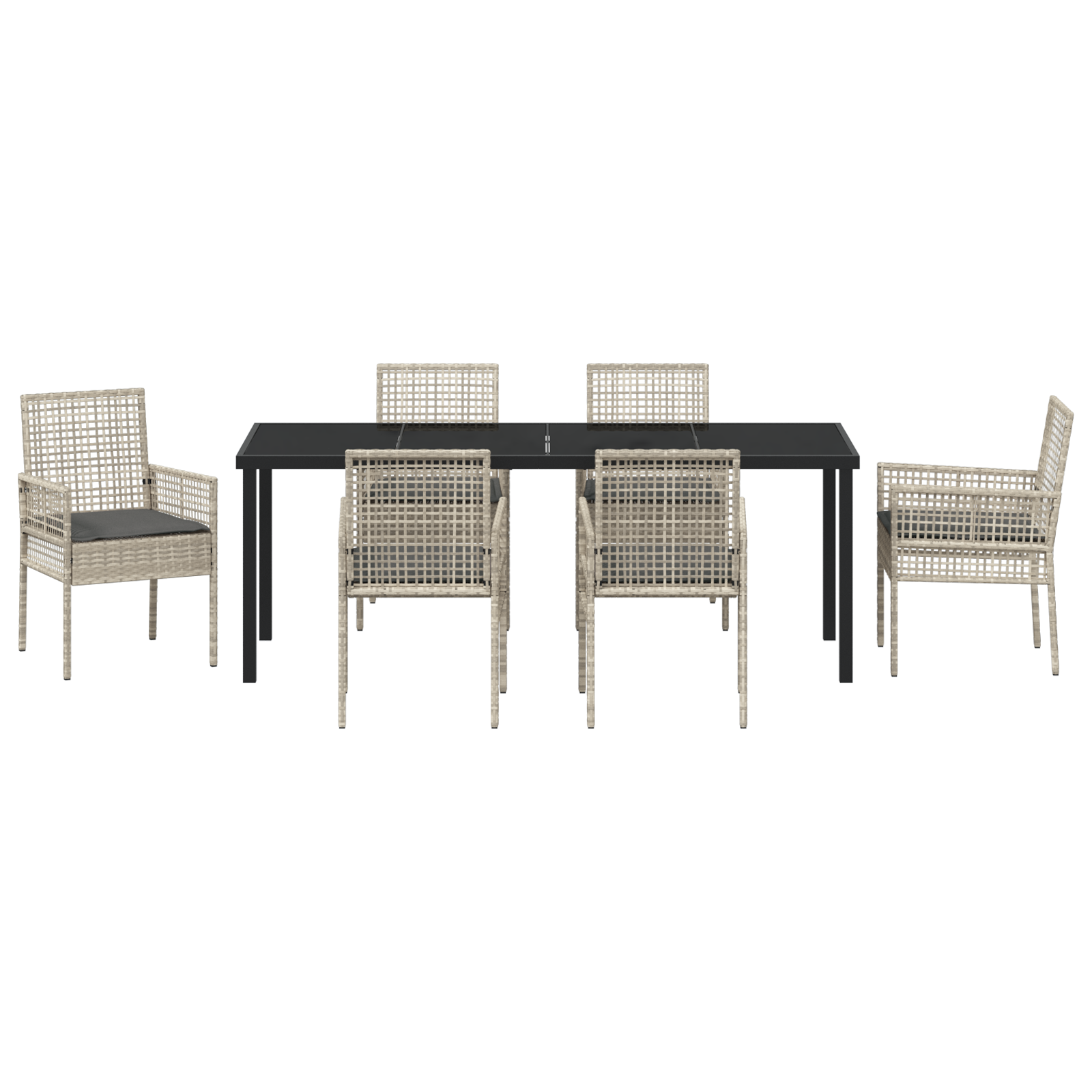 7-членен комплект за хранене в градината с възглавници Светлосив Полиратан - Image 7