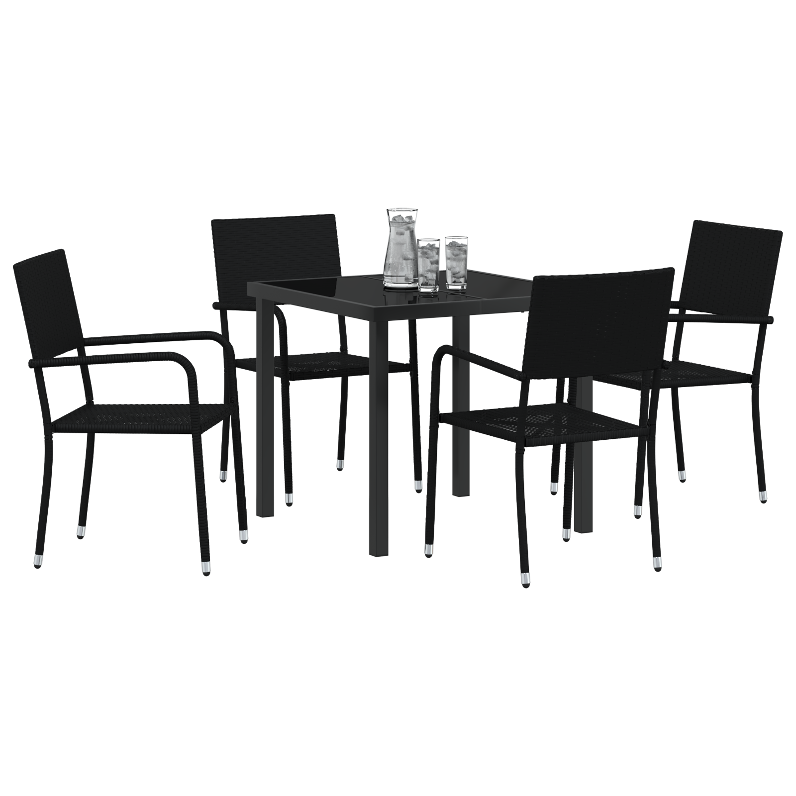 5 частен градински комплект мебели Черен Полиратан - Image 3