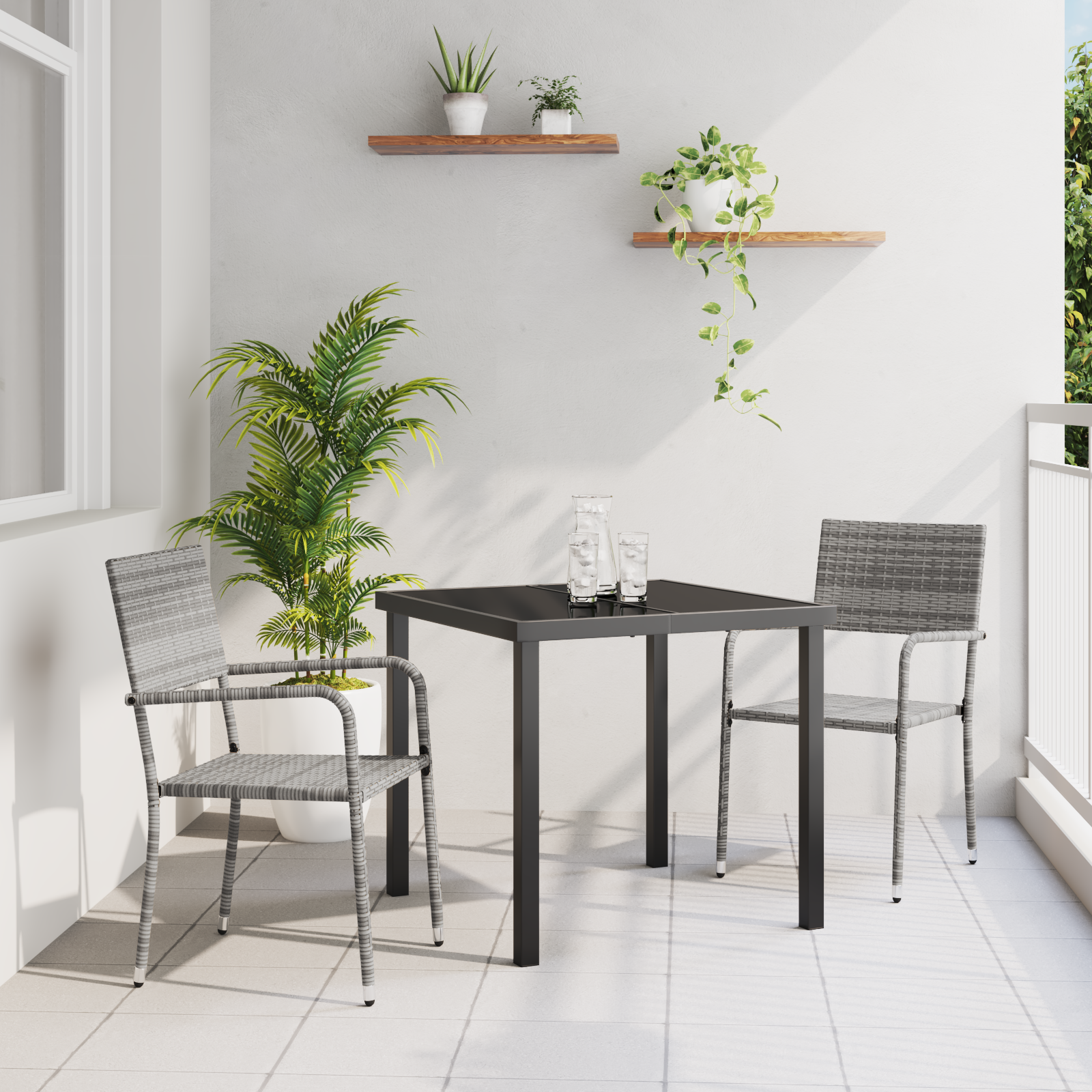 Thumbnail - vidaXL 3-teiliges Gartenmöbel-Set, grau, aus Poly-Rattan