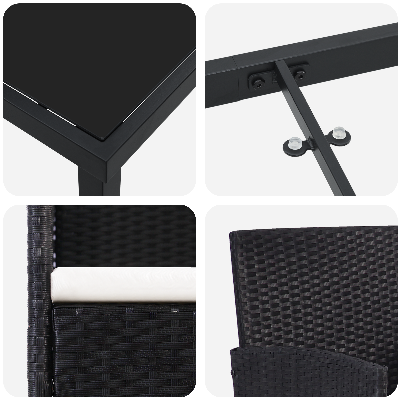 Комплект от 5 градински трапезни стола с възглавници черен полиратан - Image 9