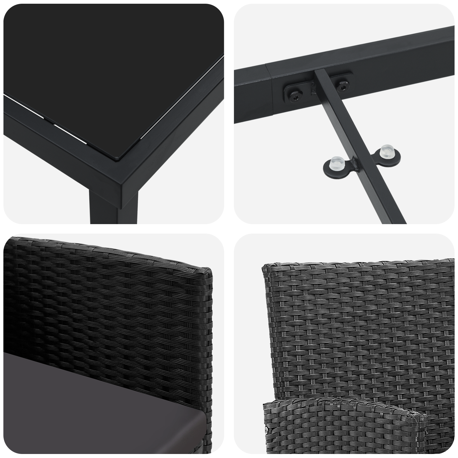 9 части градински маса за хранене с възглавници черен поли ратан - Image 9