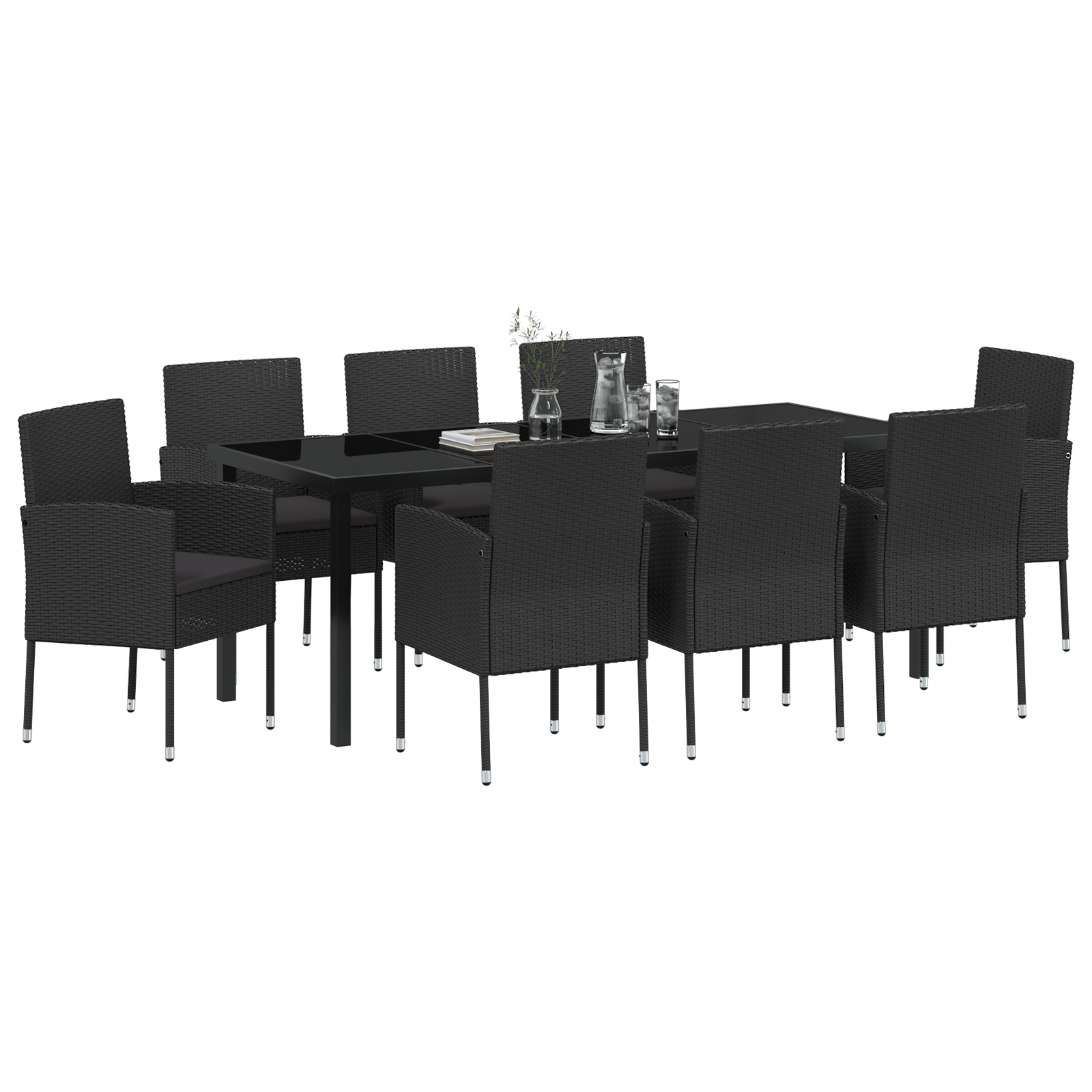 9 части градински маса за хранене с възглавници черен поли ратан - Image 3