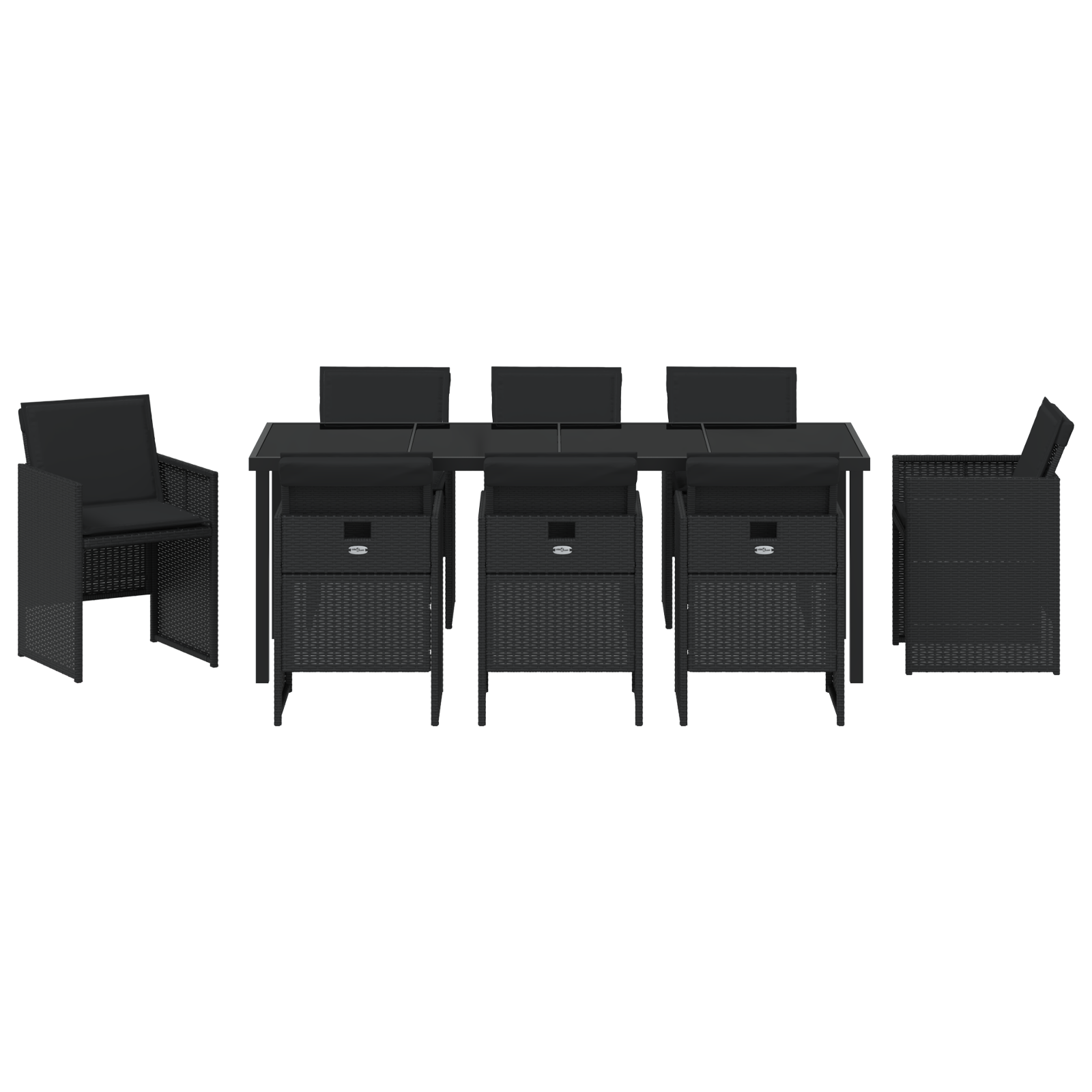9-местен градински комплект за хранене с възглавници - Черен Полиратан - Image 7