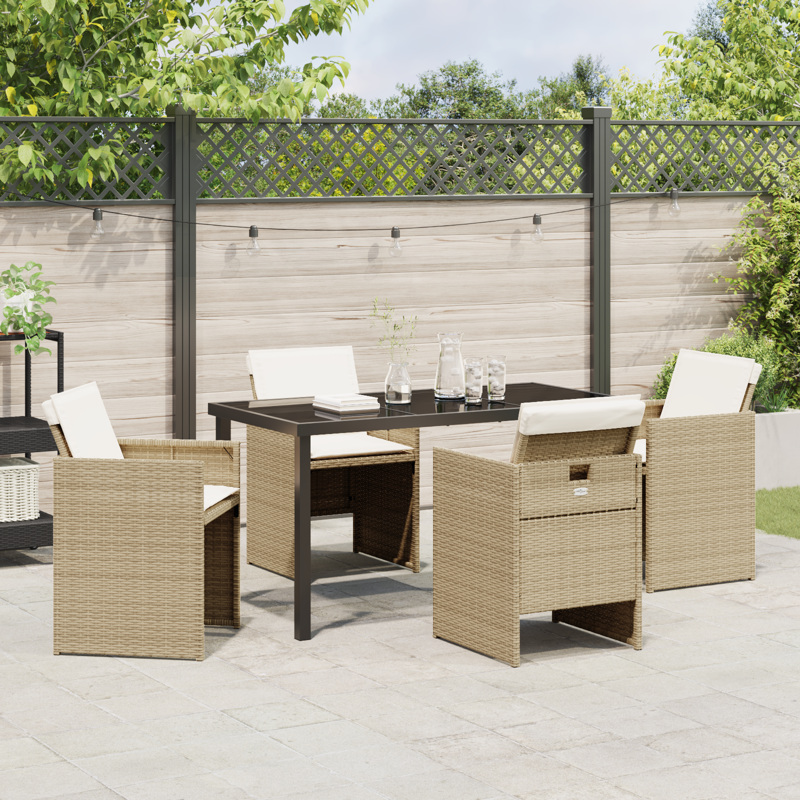 Комплект за хранене в градината  с възглавници Бежов полиратан - Image 4