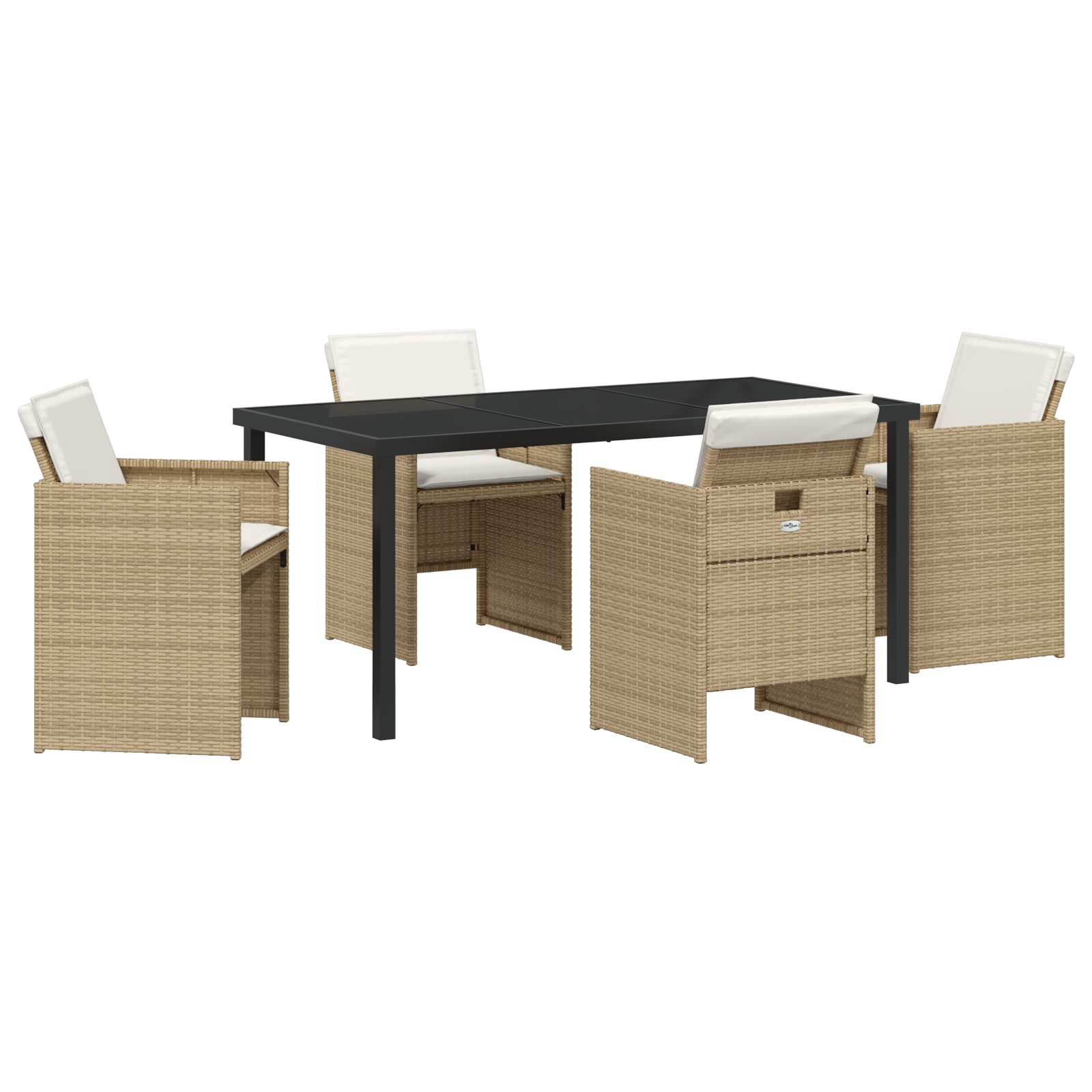 Комплект за градинско хранене с възглавнички от 5 части, бежов полиратан - Image 2