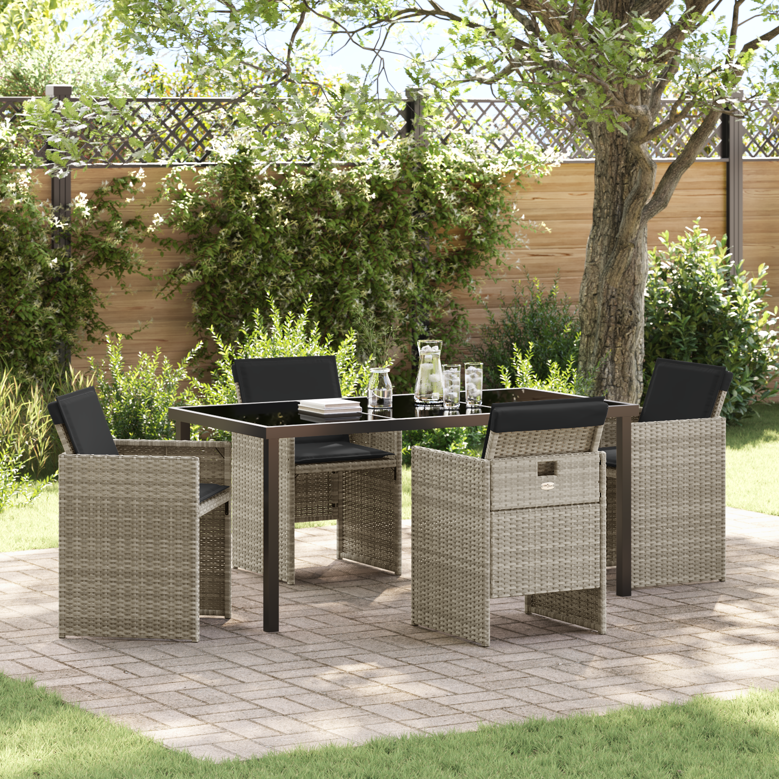 Thumbnail - vidaXL 5-teiliges Garten-Esszimmer-Set mit Kissen in Hellgrau aus Poly-Rattan