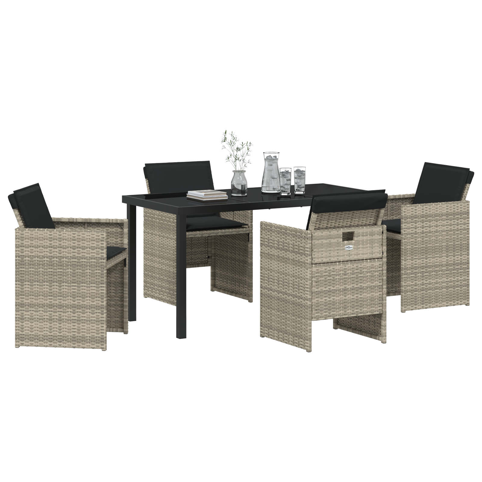 Thumbnail - vidaXL 5-teiliges Garten-Esszimmer-Set mit Kissen in Hellgrau aus Poly-Rattan