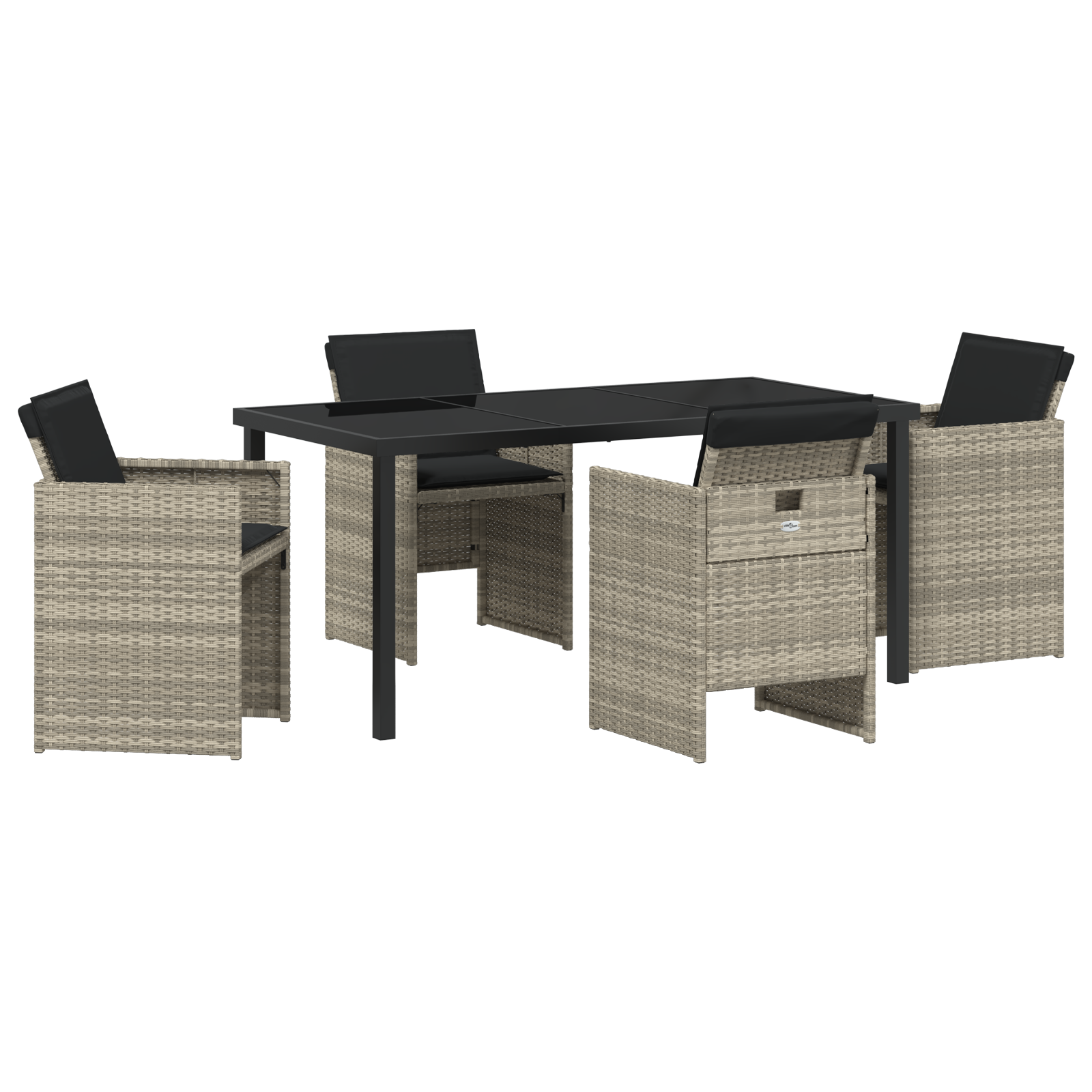 5 Piece Garden Dining Set with Cushions Light Grey Poly Rattan - Image 2