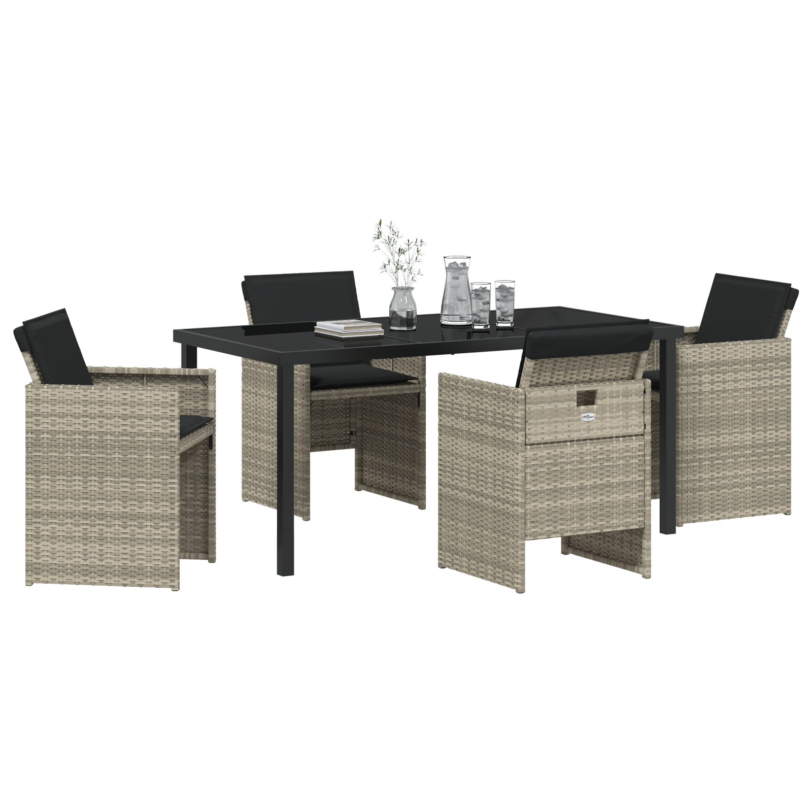 5 Piece Garden Dining Set with Cushions Light Grey Poly Rattan - Image 3