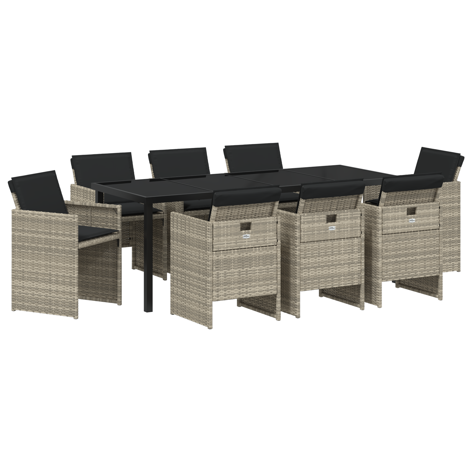 Thumbnail - vidaXL 9-teiliges Garten Esstisch Set mit Kissen in Hellgrau aus Poly Rattan