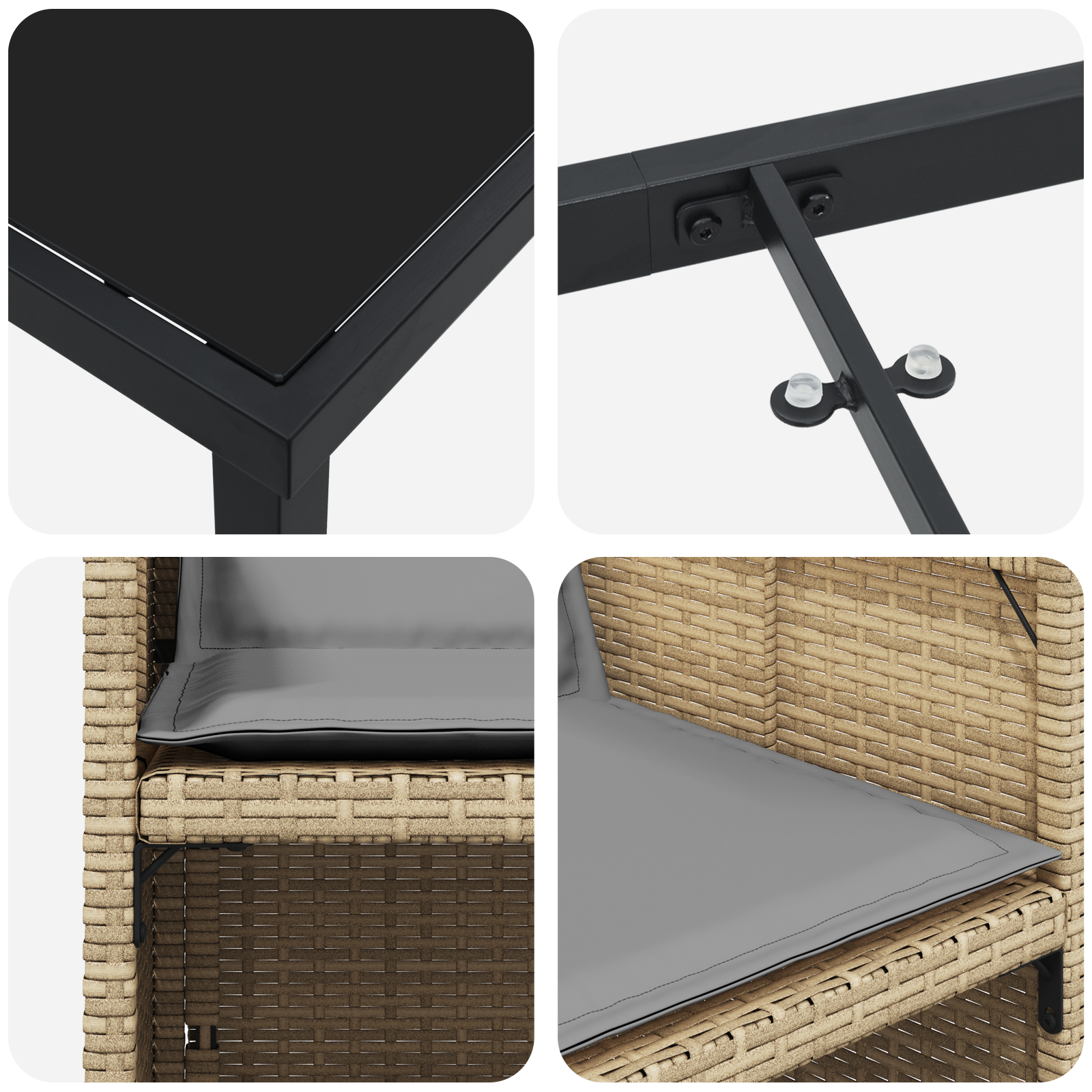 Комплект за хранене в градината от 5 части с възглавници в бежов полиратан - Image 9