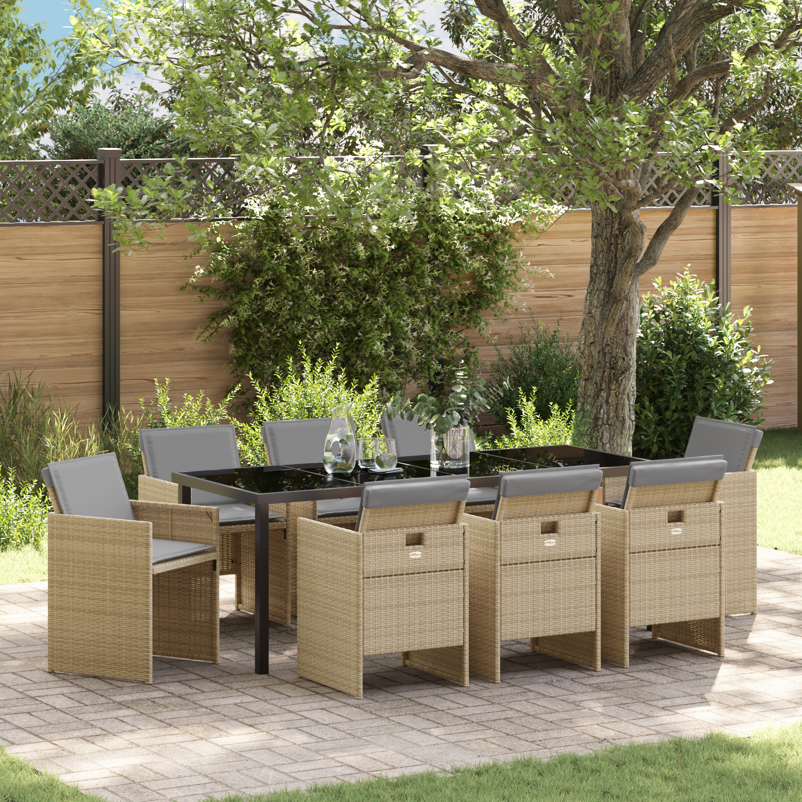 Thumbnail - vidaXL 9-teiliges Gartenmöbel-Set mit Kissen in Beige aus Poly Rattan