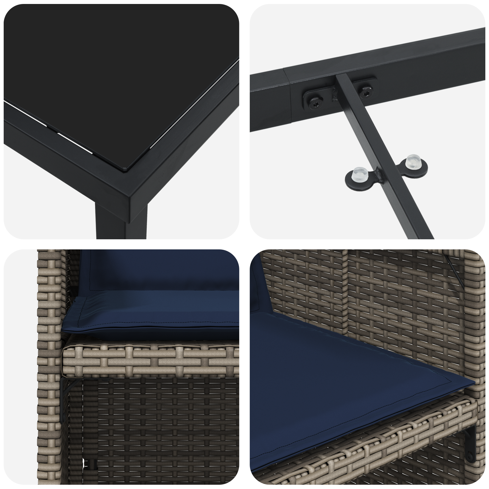 9-те части на градинския трапезен комплект с възглавници сив поли ратан - Image 9