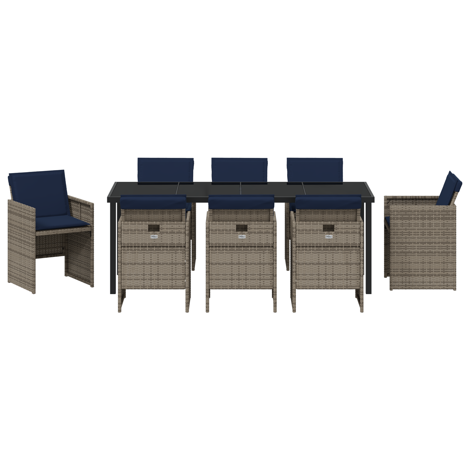 9-те части на градинския трапезен комплект с възглавници сив поли ратан - Image 7