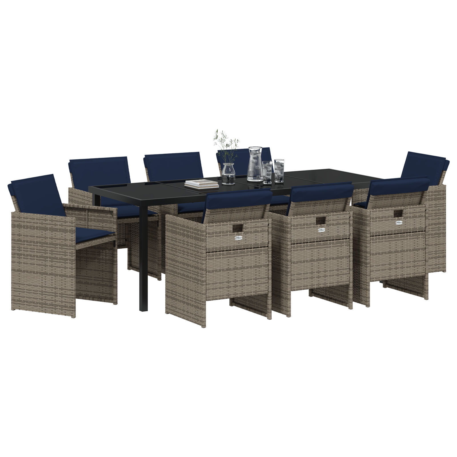 9-те части на градинския трапезен комплект с възглавници сив поли ратан - Image 3