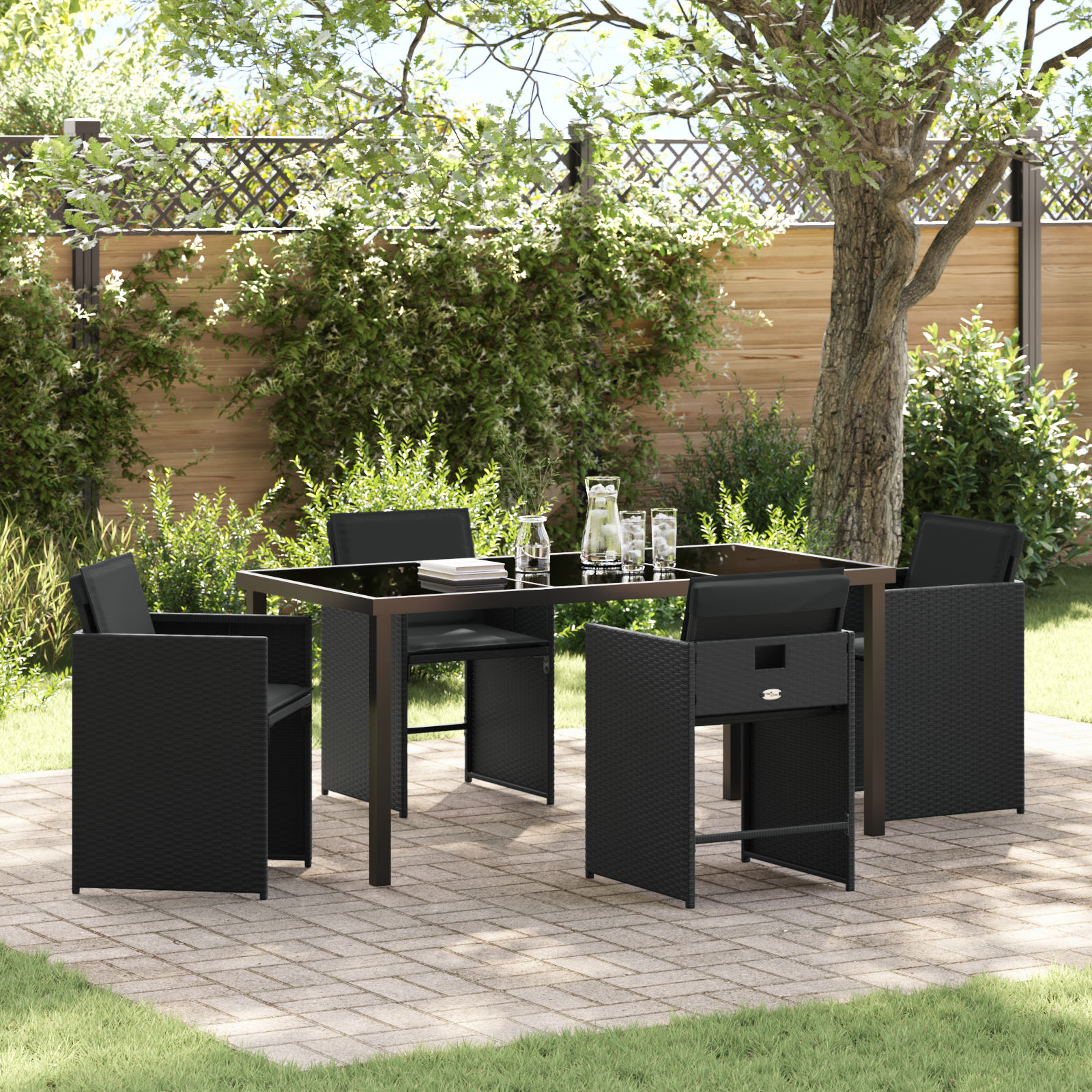 Thumbnail - vidaXL 5-teiliges Gartenessen-Set mit Kissen in Schwarz aus Poly-Rattan