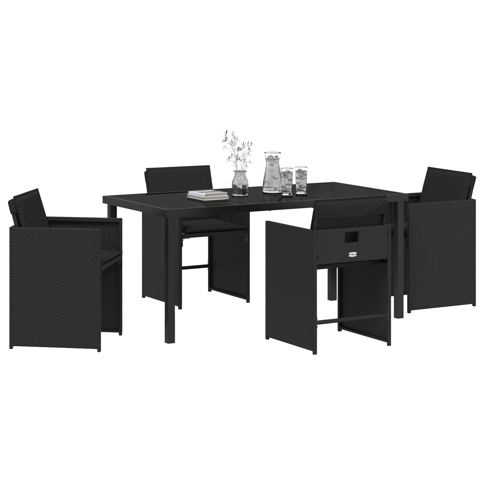 Thumbnail - vidaXL 5-teiliges Gartenessen-Set mit Kissen in Schwarz aus Poly-Rattan