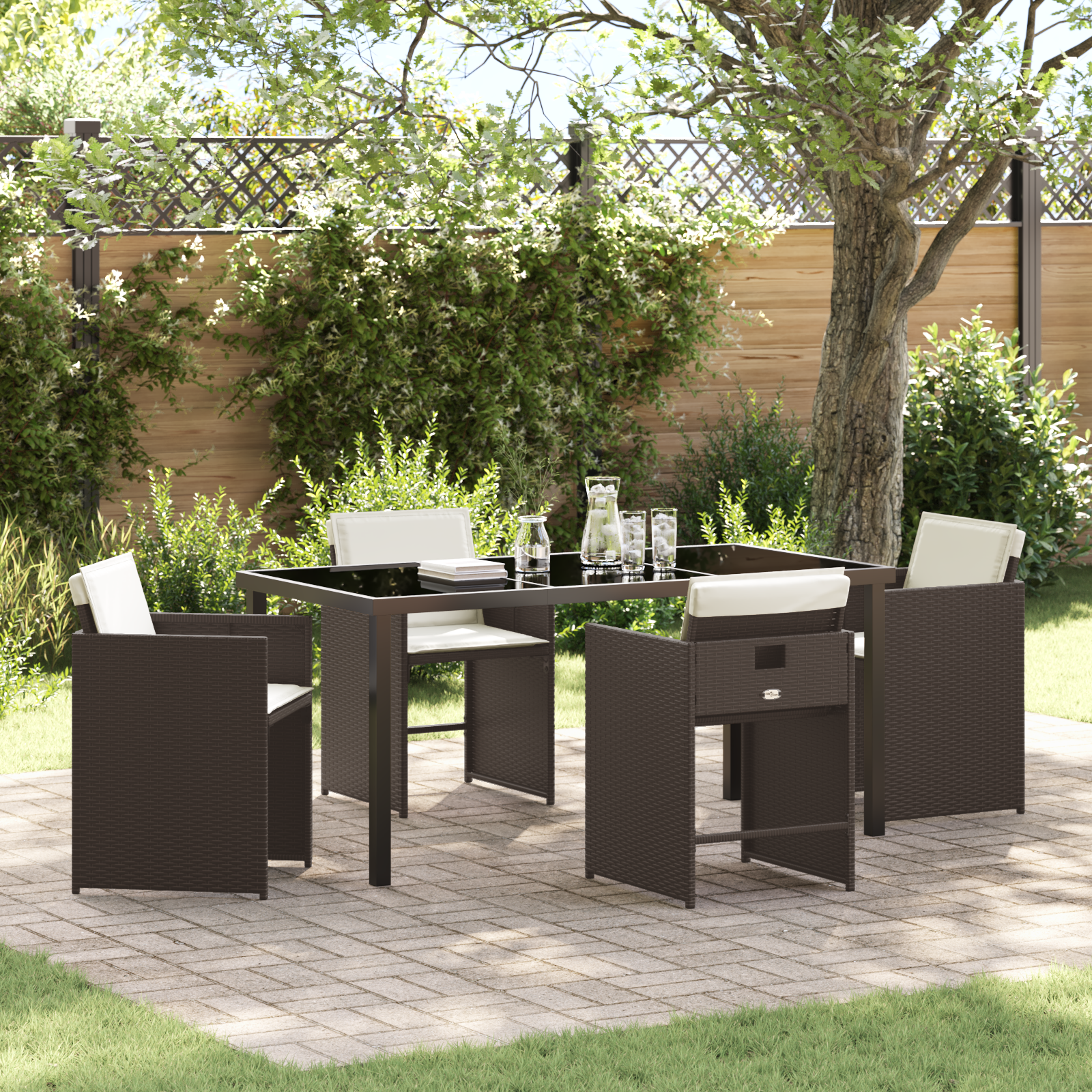 Thumbnail - vidaXL 5-teiliges Garten-Ess-Set mit Kissen in braunem Poly-Rattan