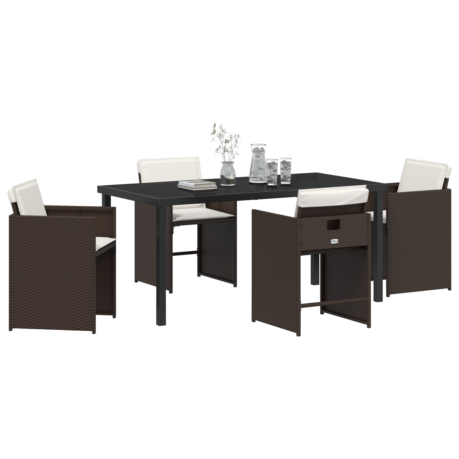 Thumbnail - vidaXL 5-teiliges Garten-Ess-Set mit Kissen in braunem Poly-Rattan
