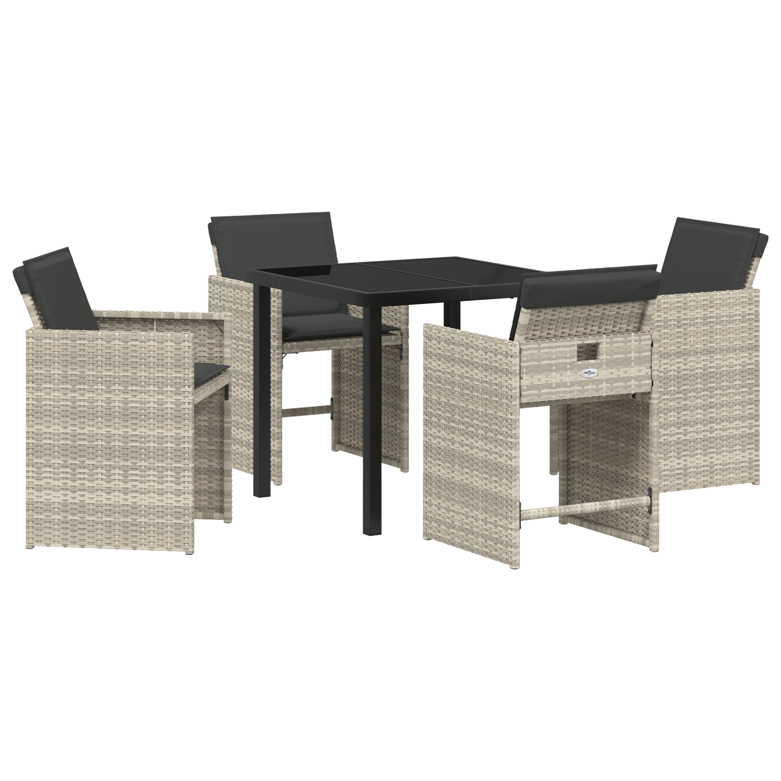 5 Piece Garden Dining Set with Cushions Light Grey Poly Rattan - Image 2