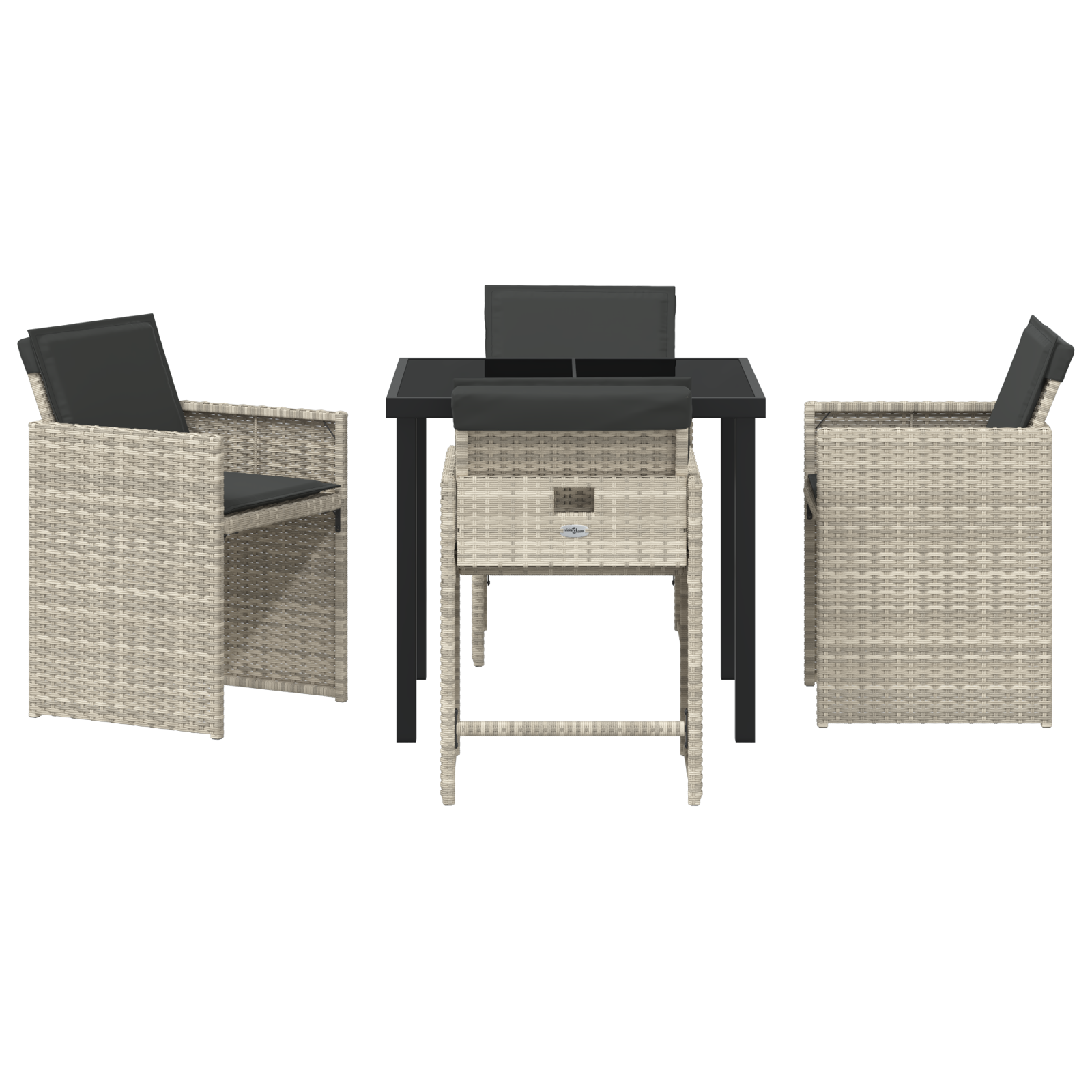 5 Piece Garden Dining Set with Cushions Light Grey Poly Rattan - Image 7
