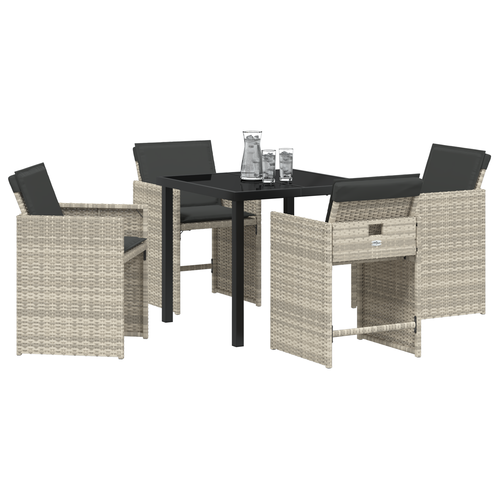 5 Piece Garden Dining Set with Cushions Light Grey Poly Rattan - Image 3