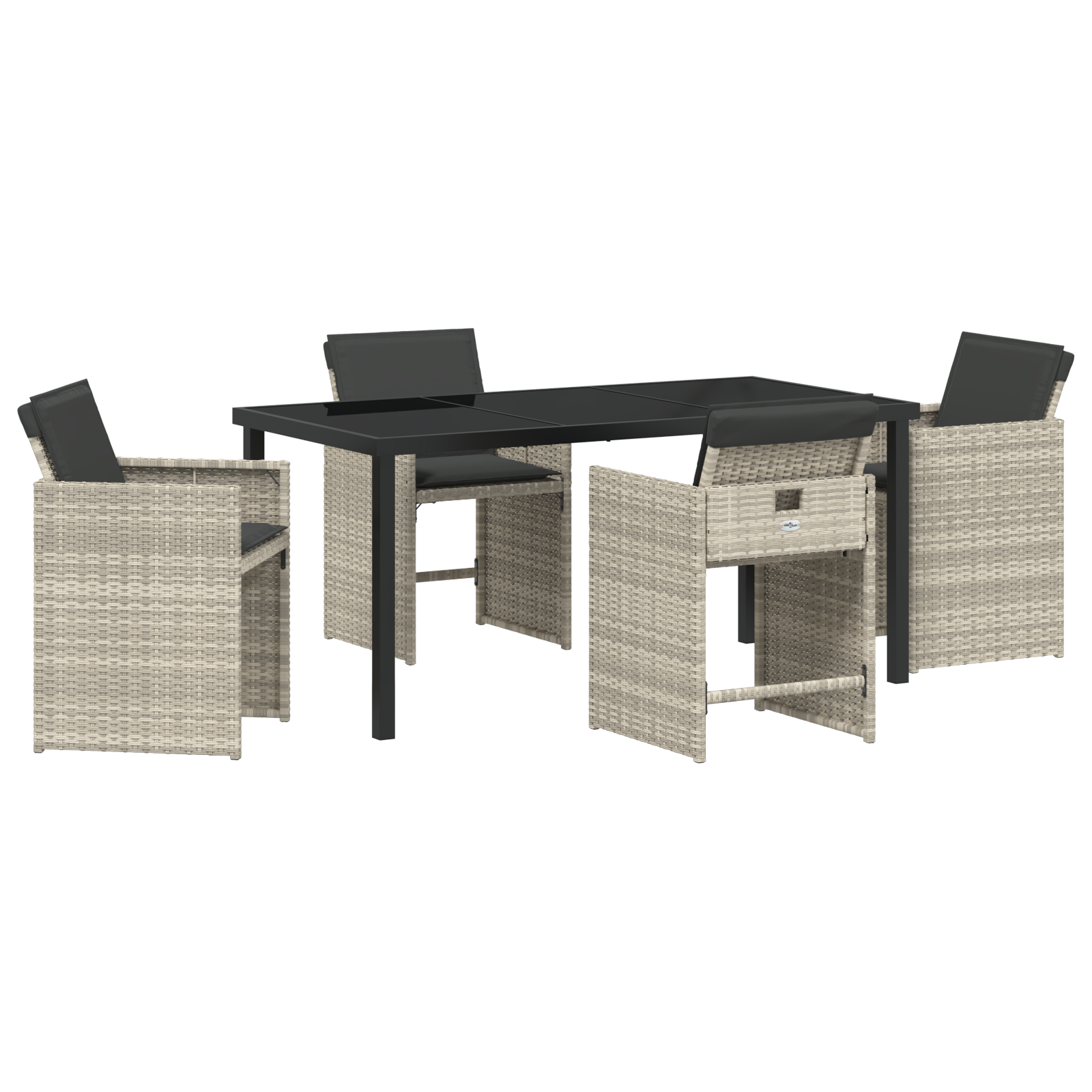 5 Piece Garden Dining Set with Cushions Light Grey Poly Rattan - Image 2