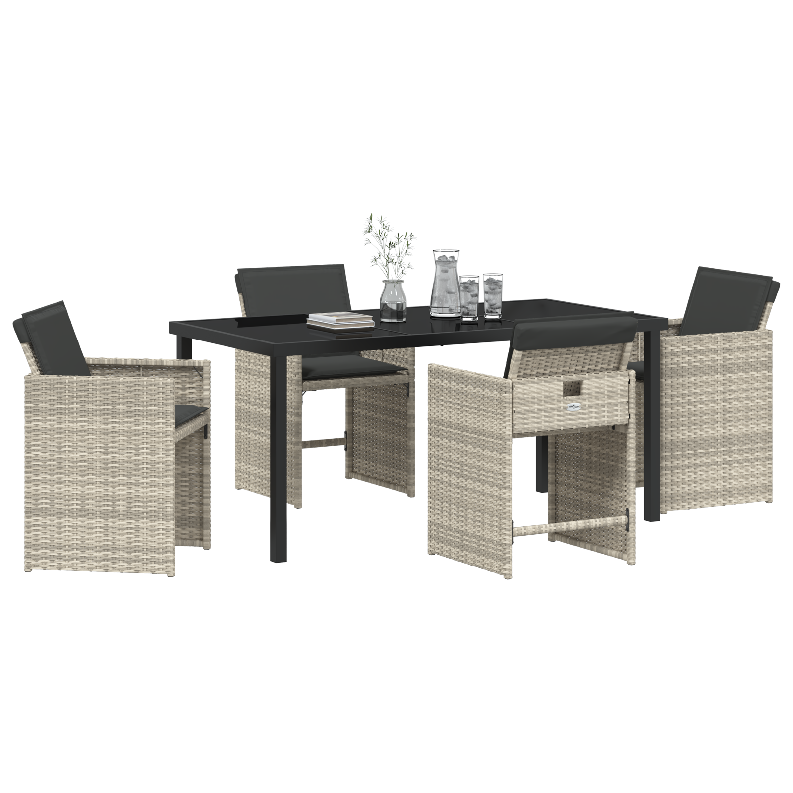 5 Piece Garden Dining Set with Cushions Light Grey Poly Rattan - Image 3