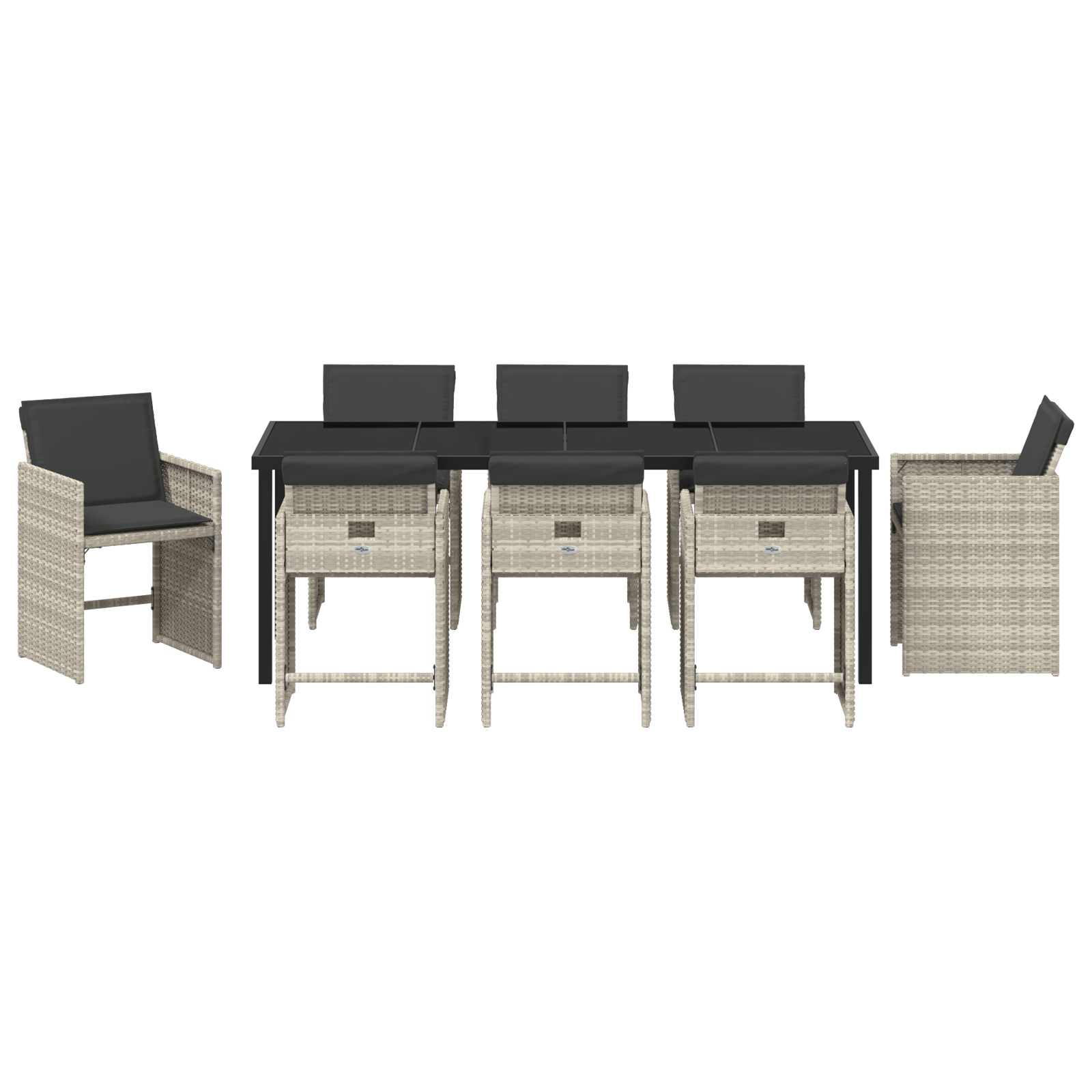 комплект за хранене в градината 9 части с възглавници Светлосиво Полиратан - Image 7